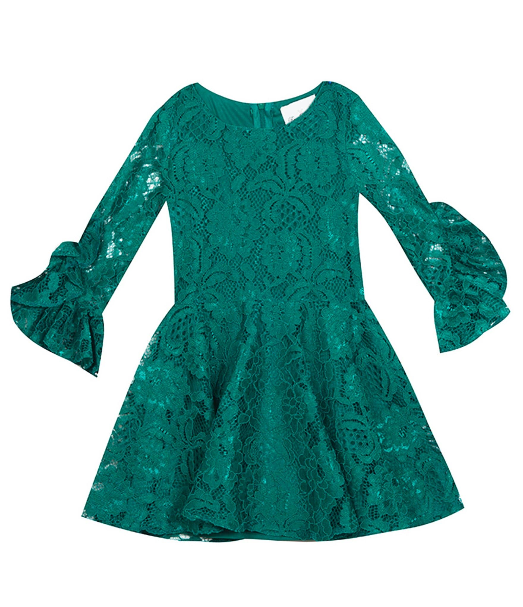 Rare Editions Little Girls 4T-6X Long Ruffle Sleeve Emerald Lace Fit ...