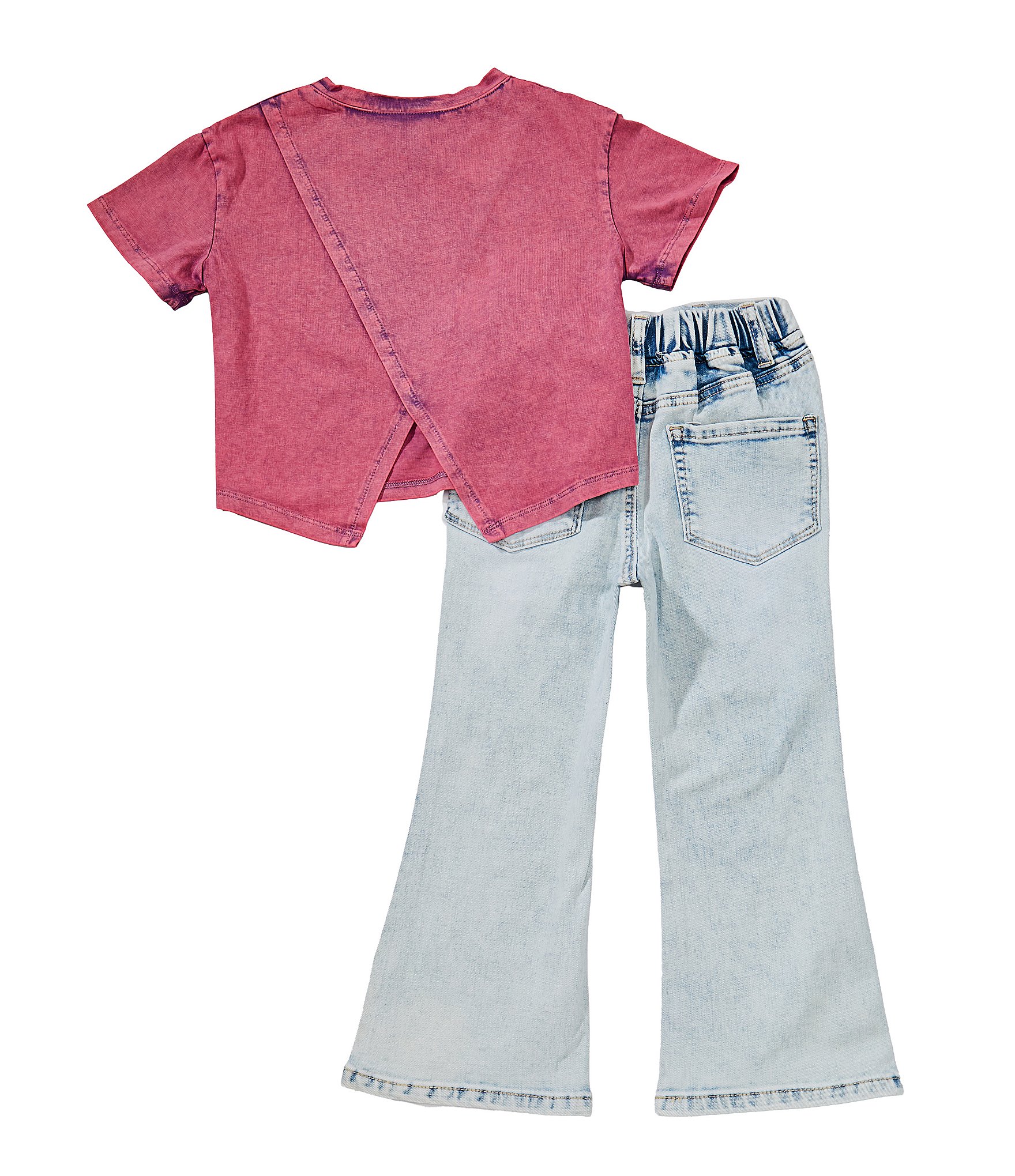 Rare Editions Little Girls Short Sleeve Acid Washed T-Shirt & Wide Leg Pants Set