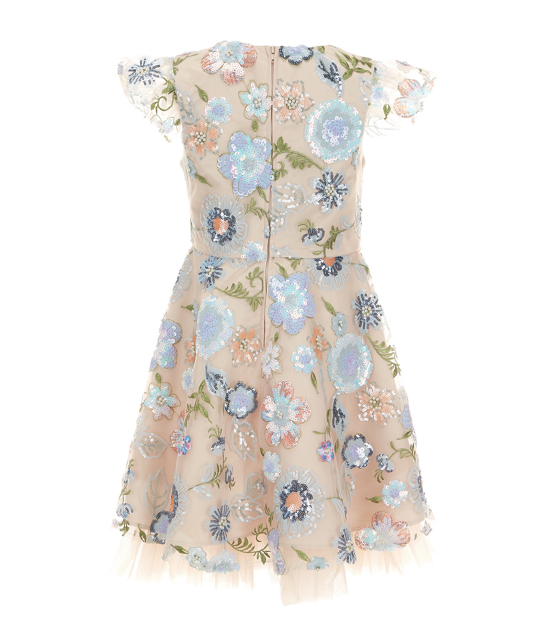 Rare Editions Little Girls Short-Sleeve Sequin-Embellished Floral-Embroidered Fit-And-Flare Dress