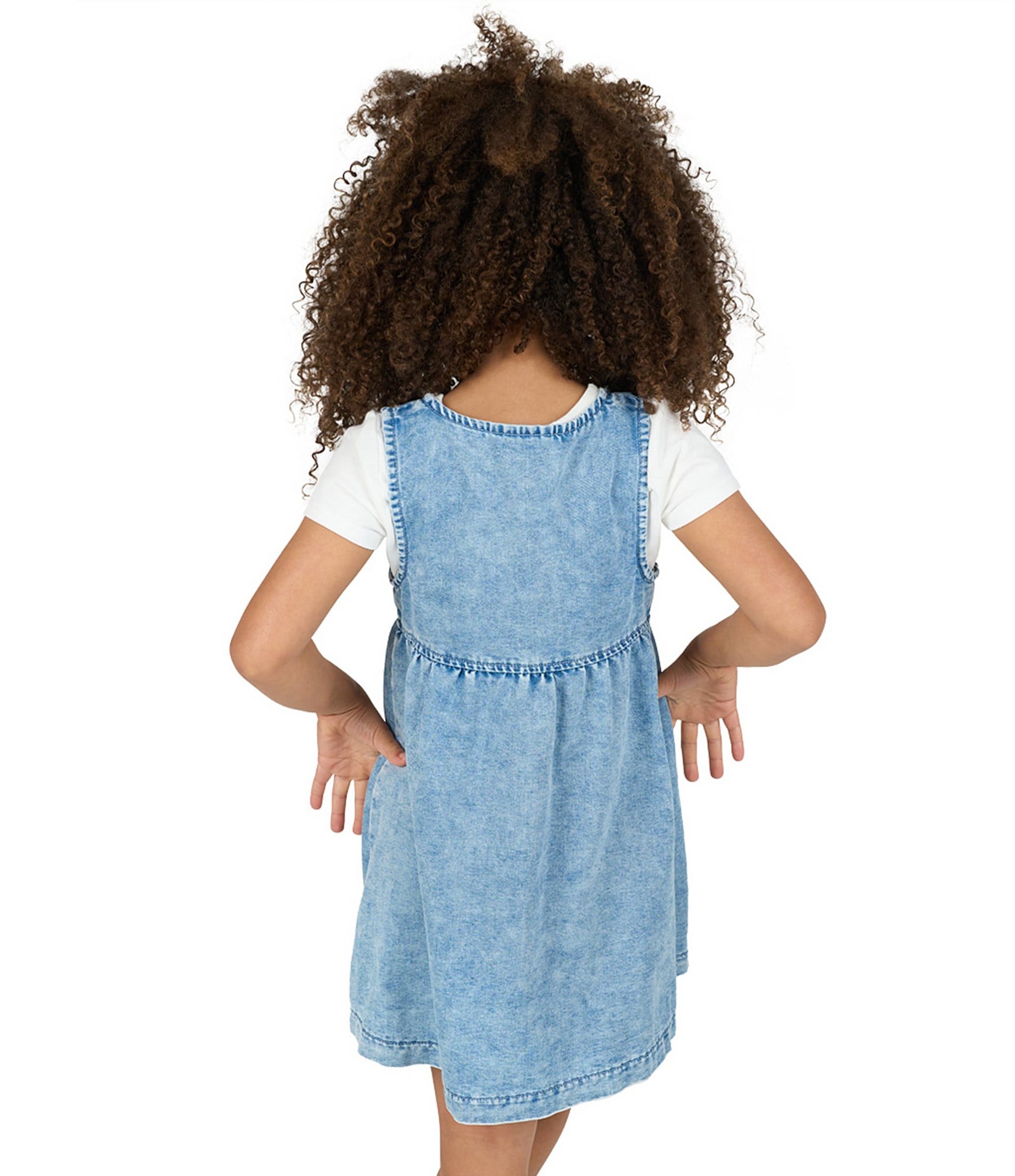 Rare Editions Little Girls Sleeveless Appliqued Denim Dress & Short-Sleeve Solid Knit T-Shirt Set