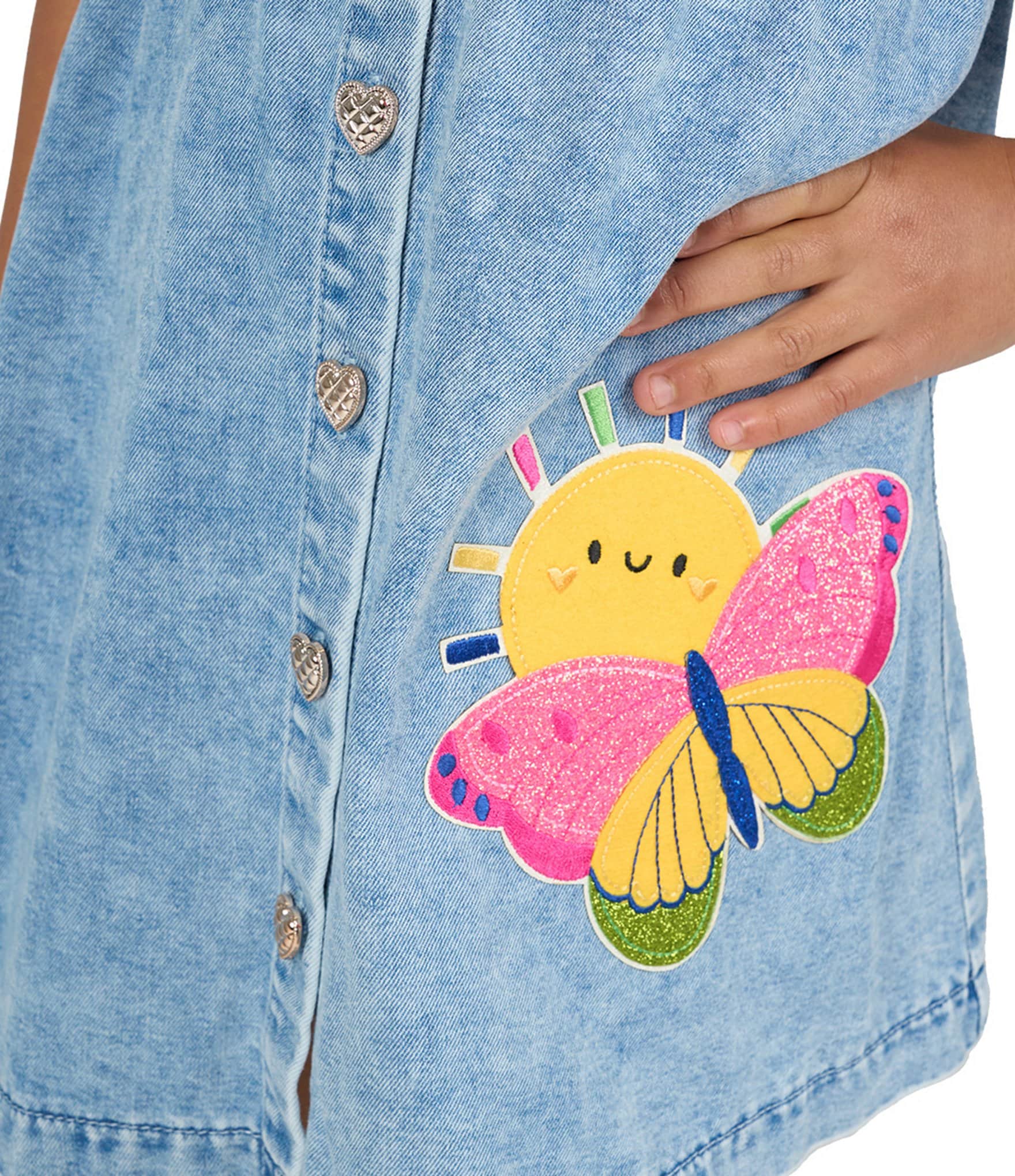 Rare Editions Little Girls Sleeveless Appliqued Denim Dress & Short-Sleeve Solid Knit T-Shirt Set