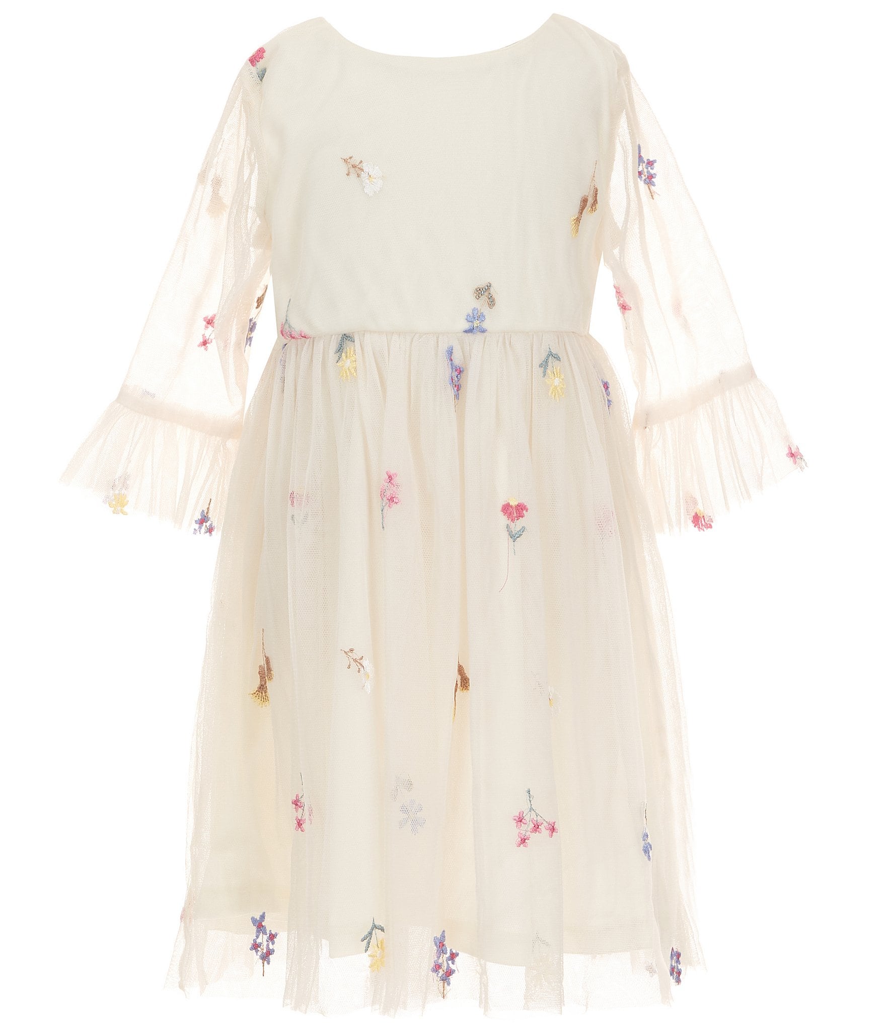 Rare Editions Little Girls Sleeveless Denim Vest & Short-Sleeve Floral-Embroidered Mesh Fit-And-Flare Dress Set