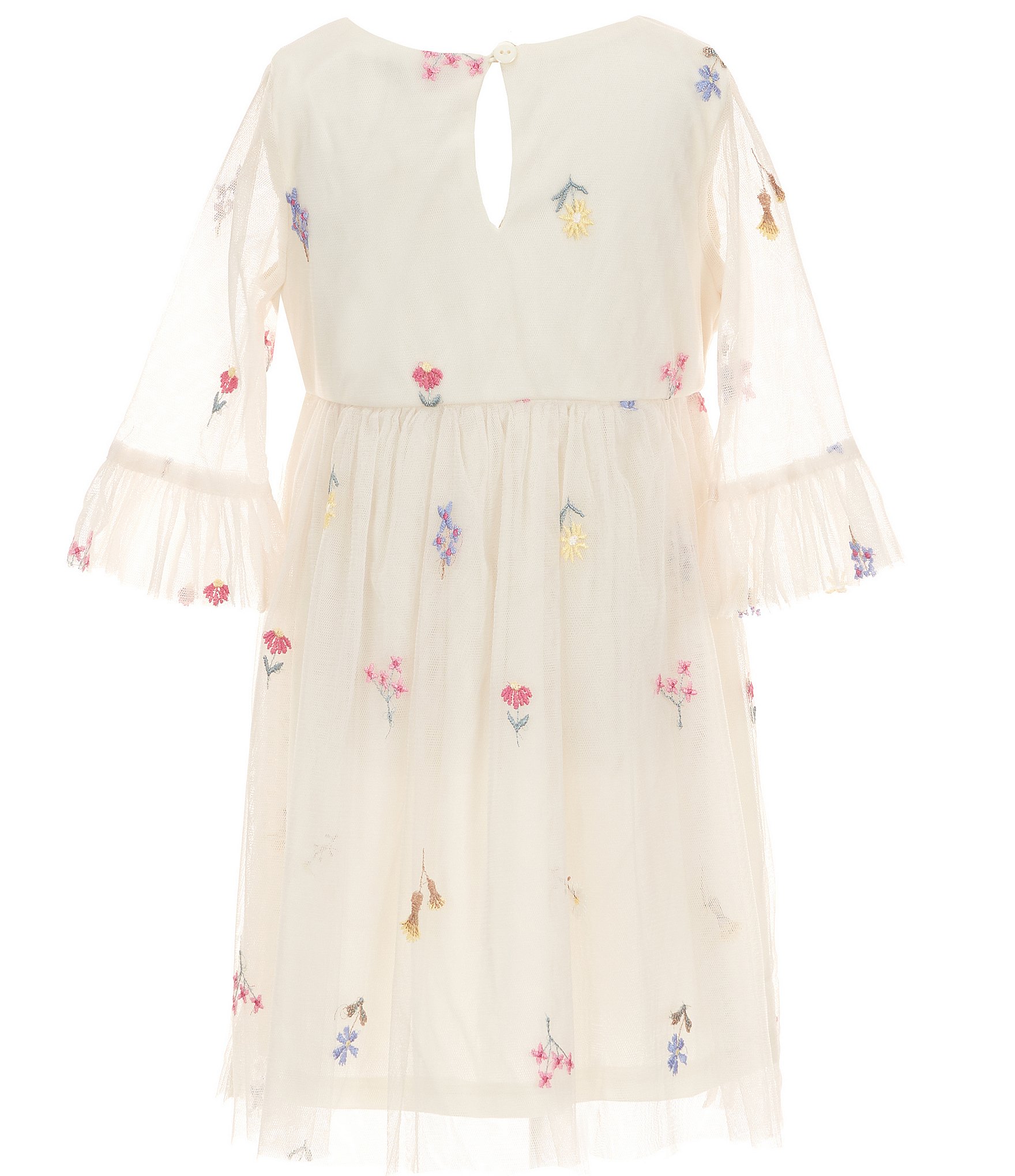 Rare Editions Little Girls Sleeveless Denim Vest & Short-Sleeve Floral-Embroidered Mesh Fit-And-Flare Dress Set