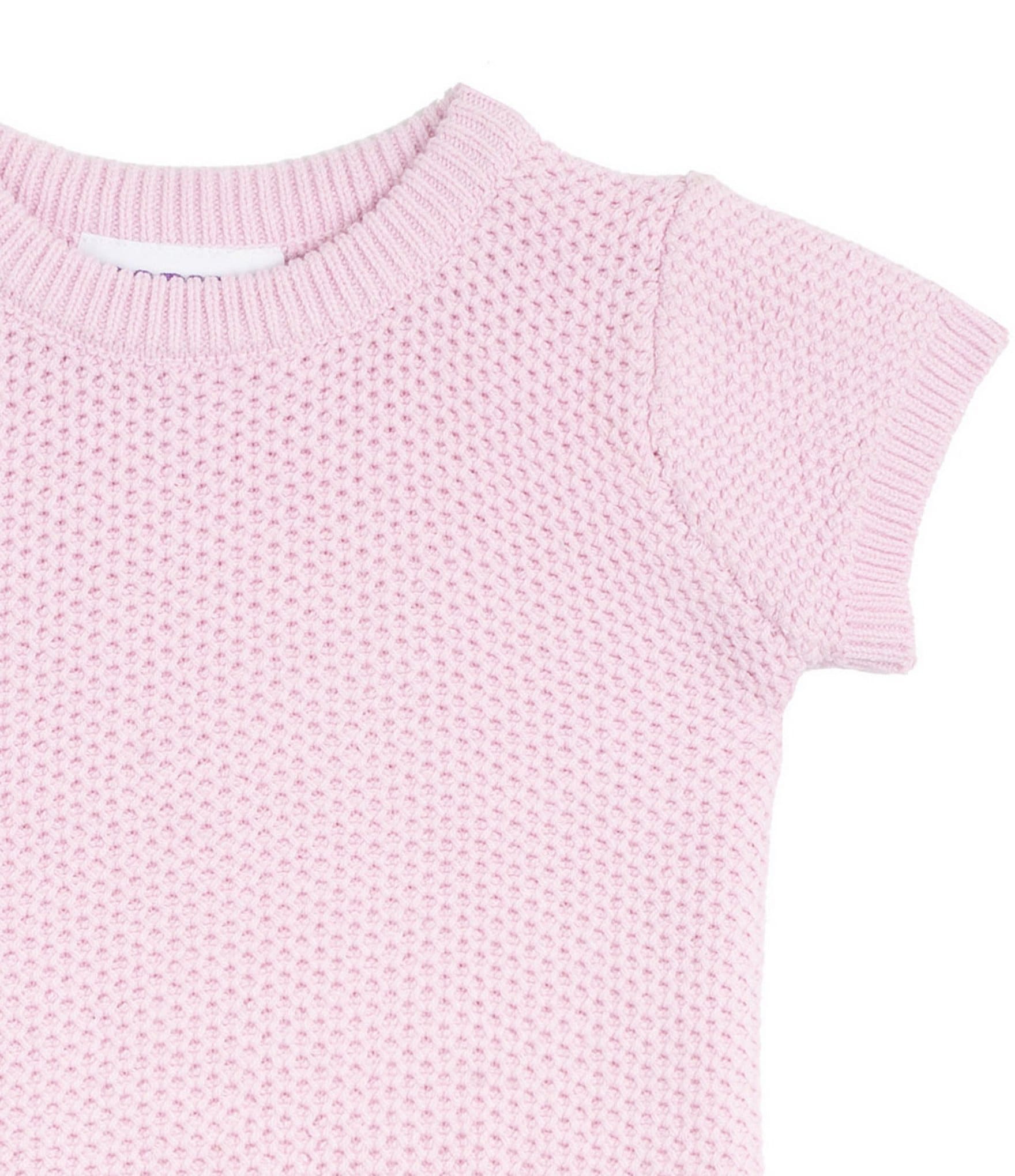 Rarity Baby Girls Short Sleeve Crocheted Knit Top & Bow-Embroidered Flare-Leg Denim Jeans Set