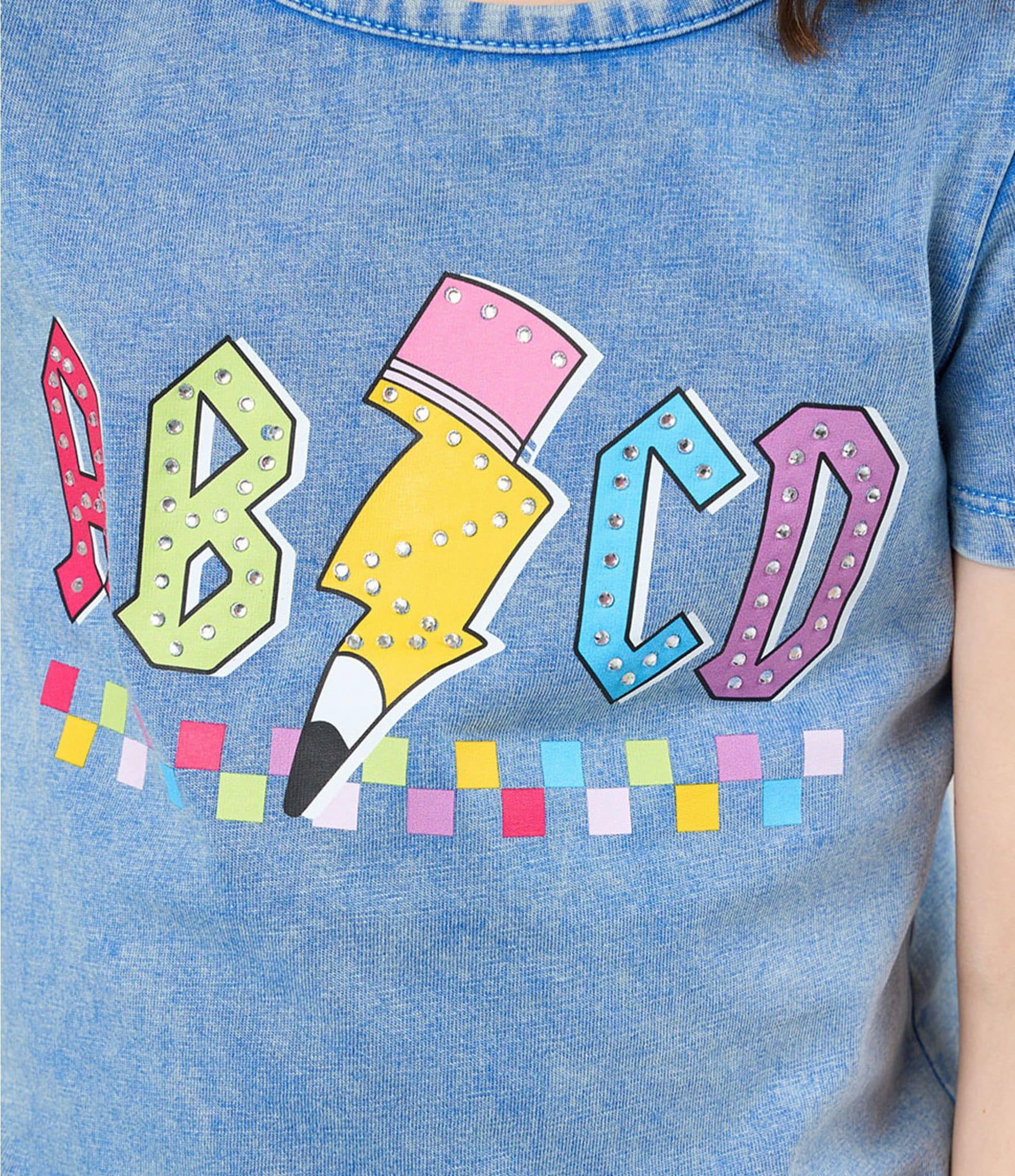 Rarity Little Girls Short-Sleeve #double;ABCD#double; Acid-Wash Top & Patchwork Jeans Set