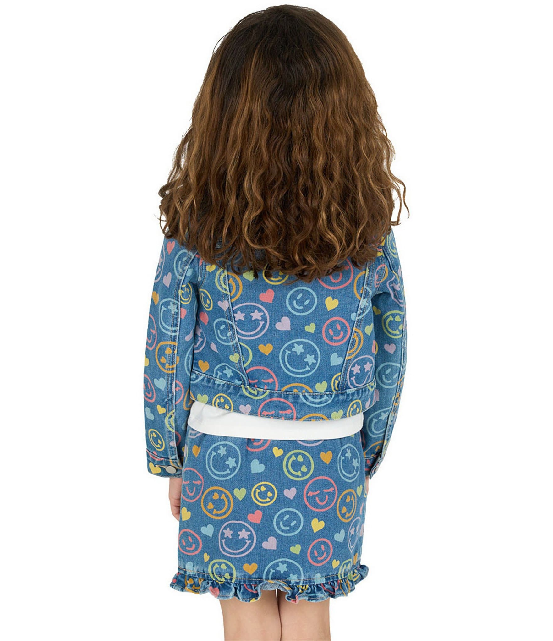Rarity Little Girls Long-Sleeve Smiley Face Denim Jacket & Matching Skirt & Short-Sleeve Keep Smiling T-Shirt Set