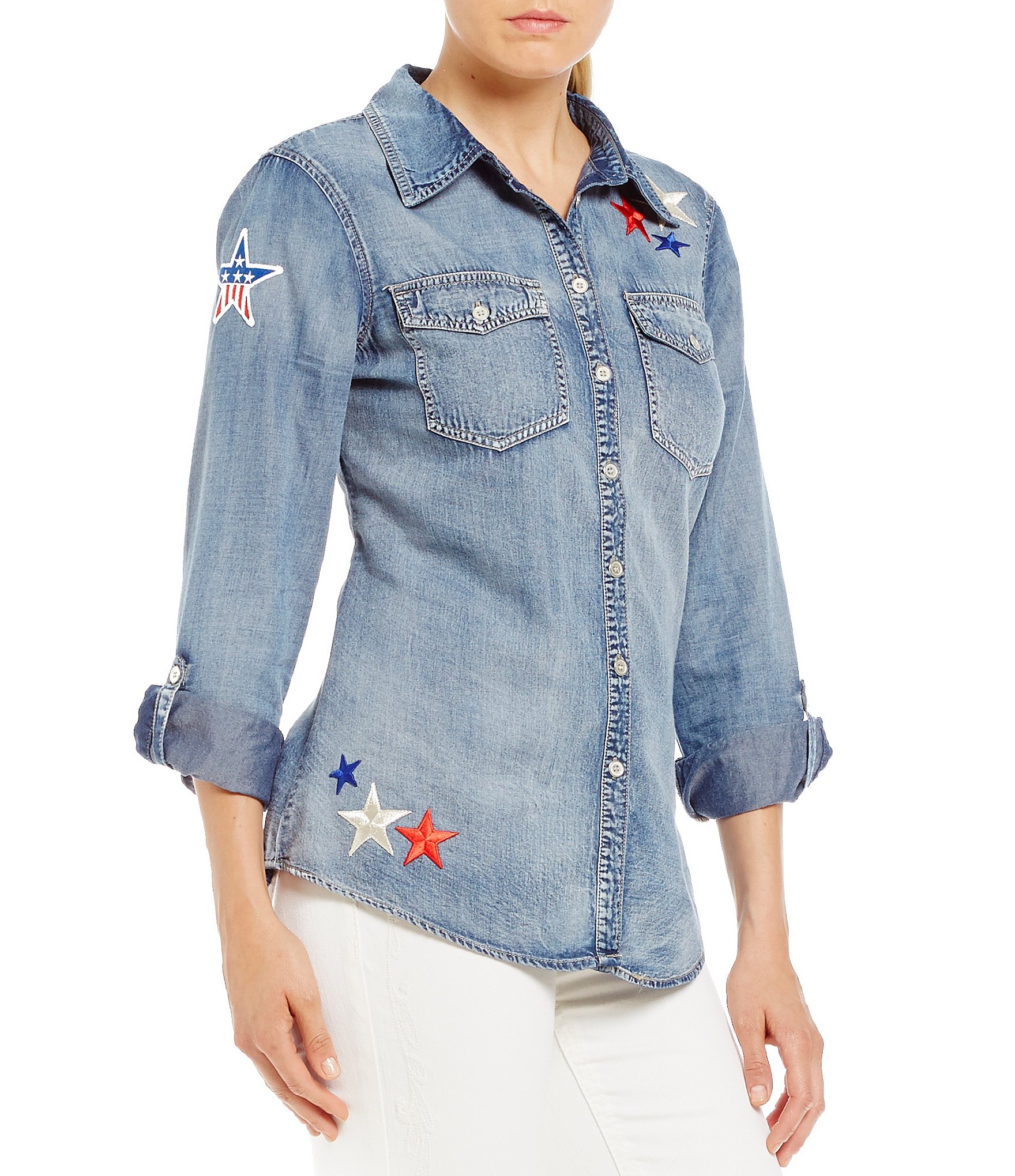 Reba Americana Patch Denim Shirt | Dillards