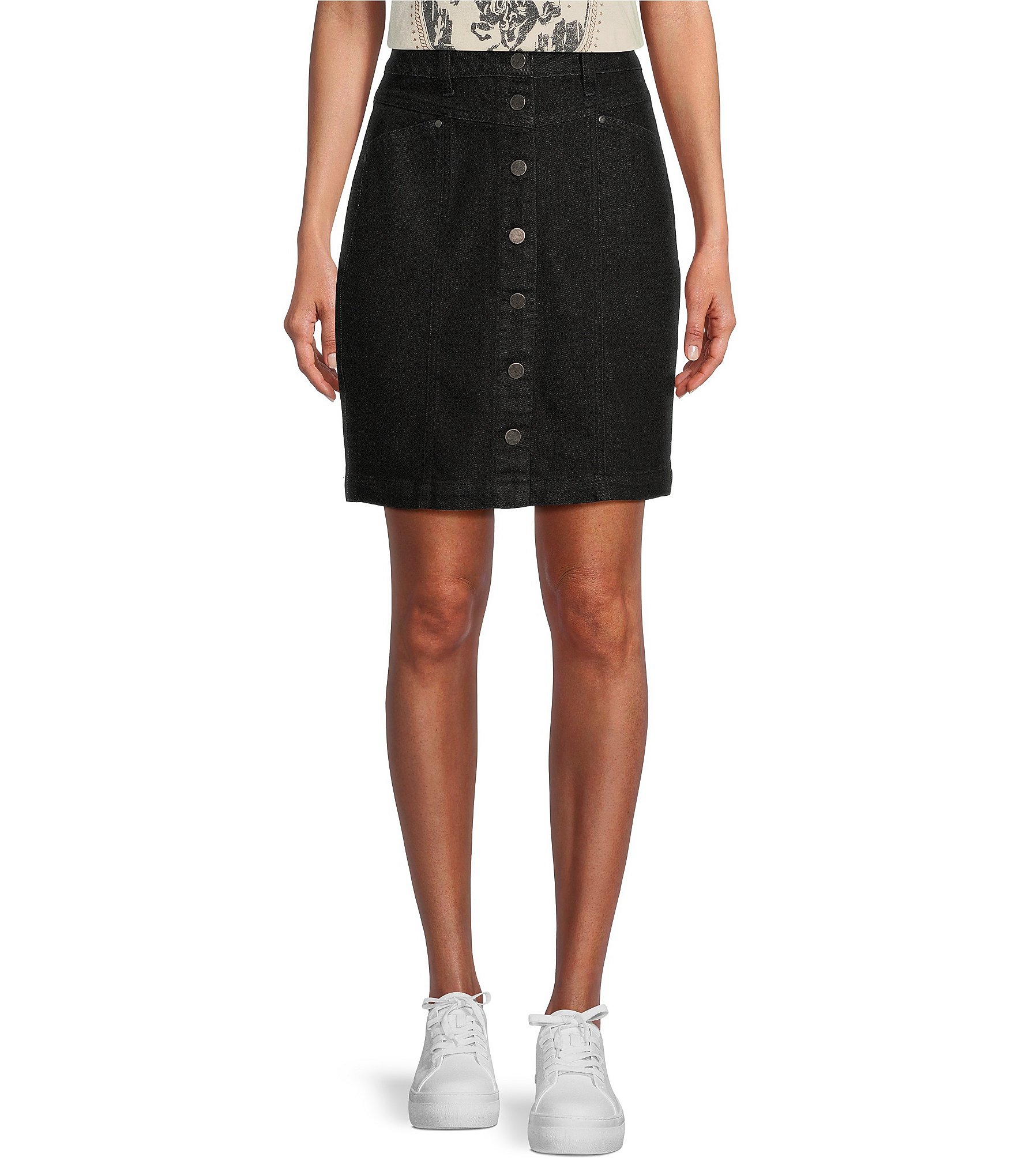 Reba Button Front Denim Skirt | Dillard's