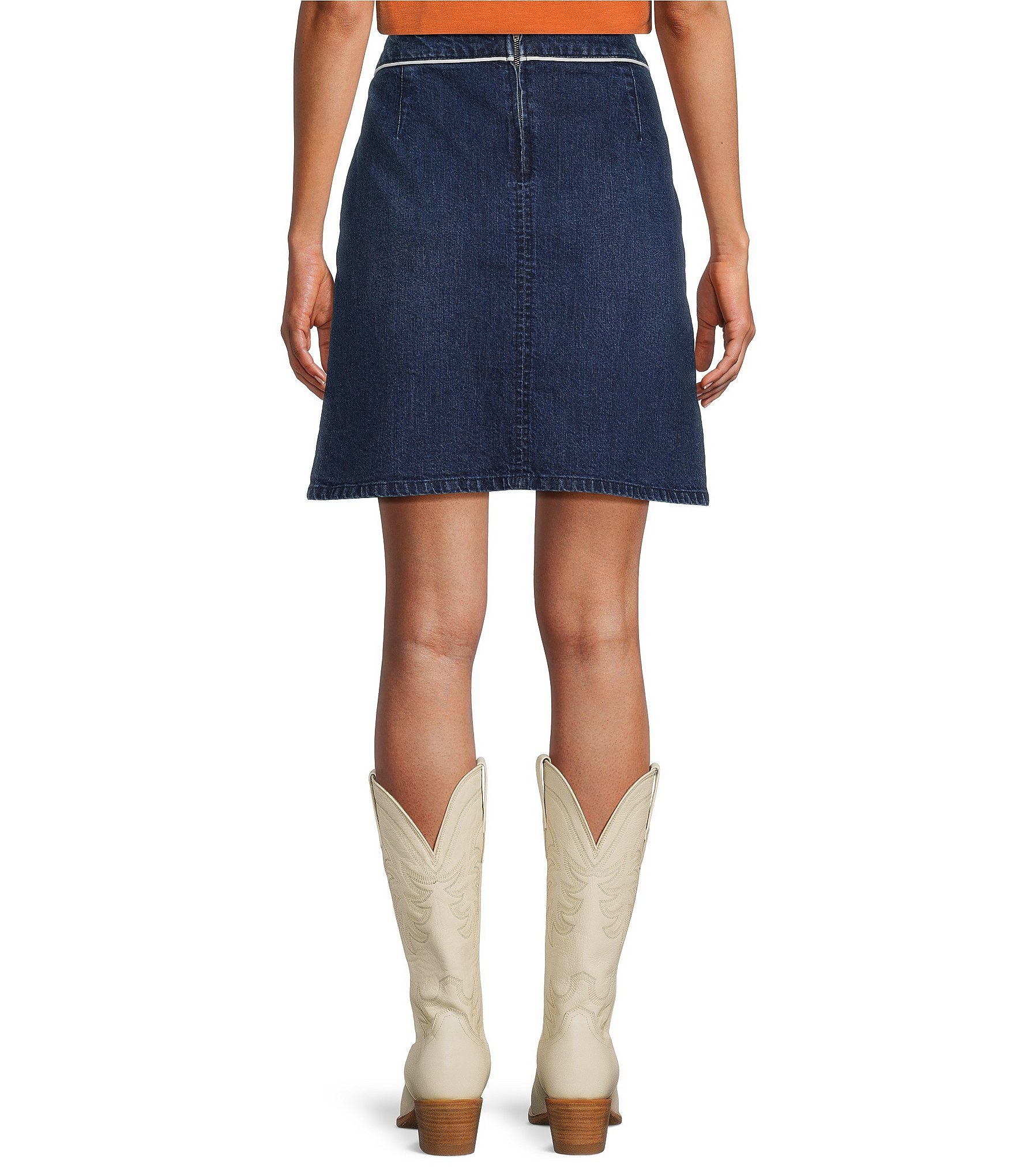 Reba Denim Contrast Piping A-Line Coordianting Skirt