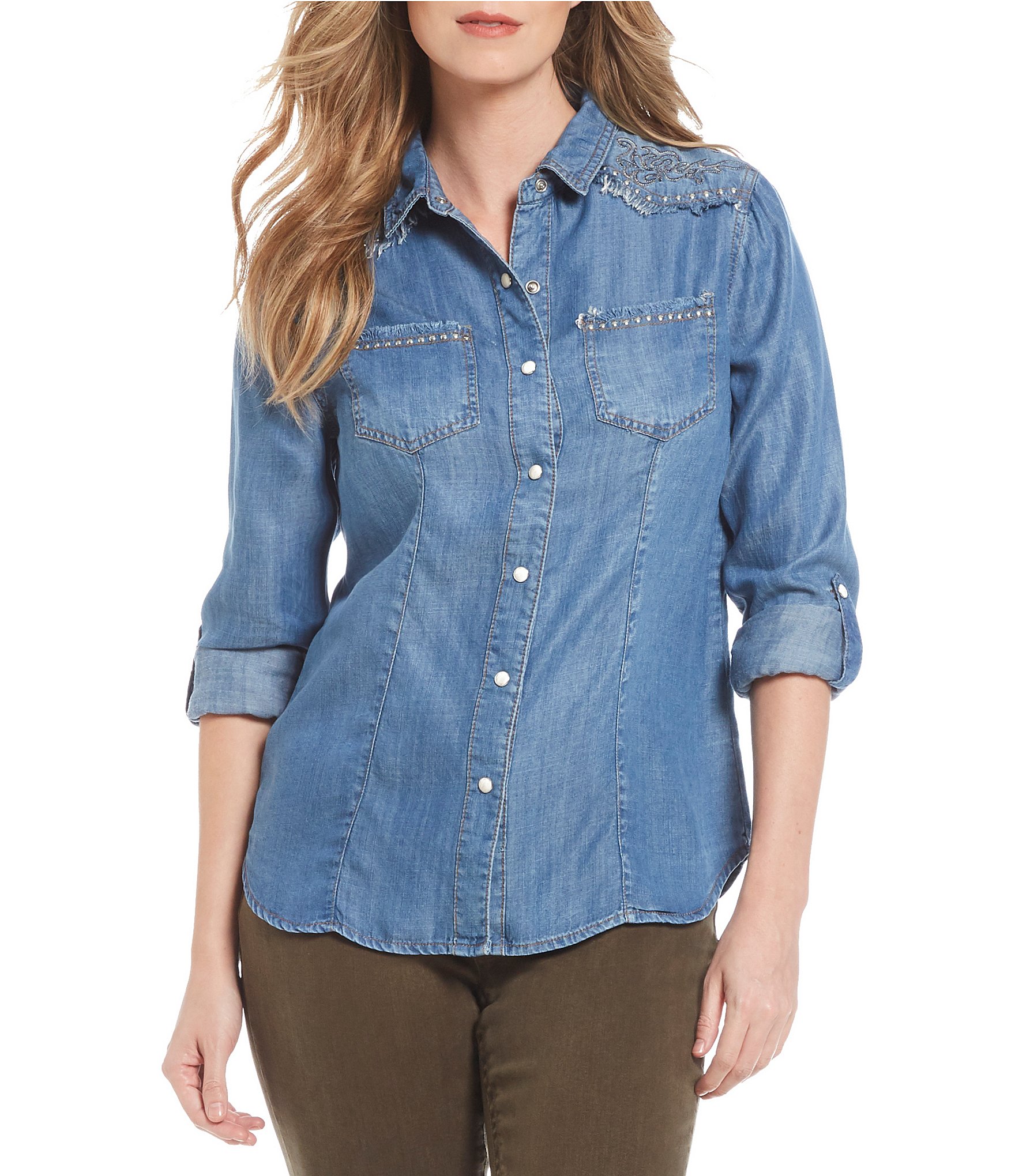 Reba Embroidered Denim Shirt | Dillards