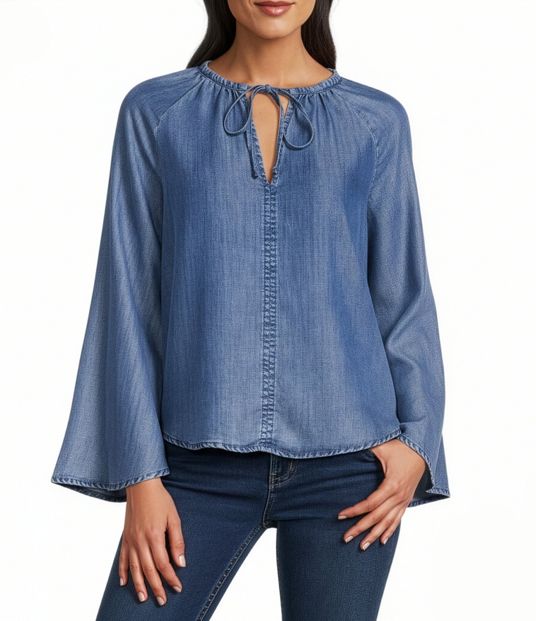 Reba Free Spirit Split Neck Long Sleeve Peasant Blouse