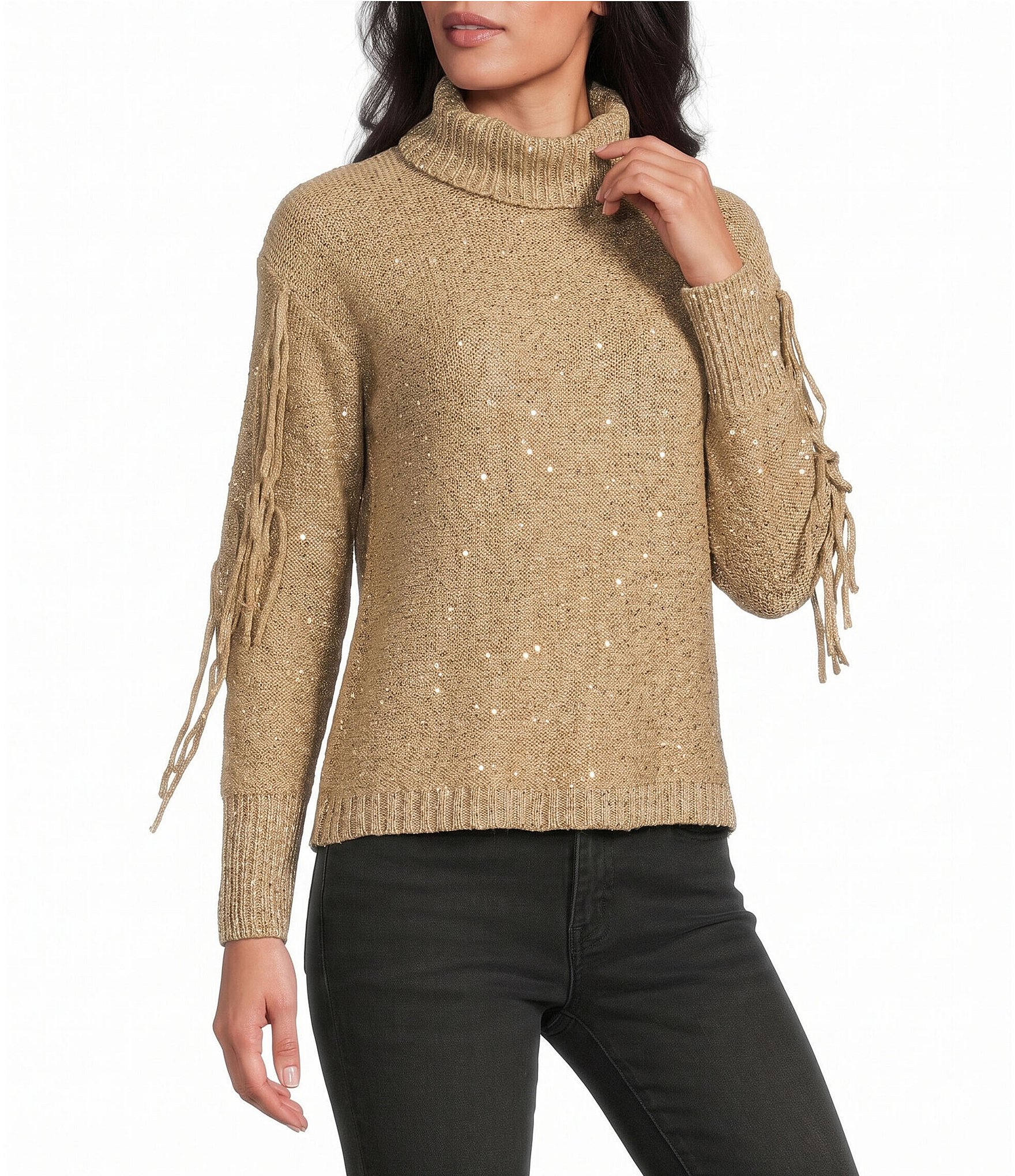 Reba Fringe Trim Sequin Sweater