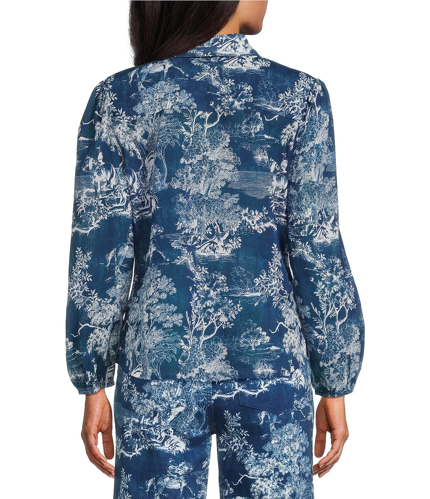 Reba Magnolia Coordinating Woven Voile Cowboy Toile Print Point Collar Long Sleeve Shirt