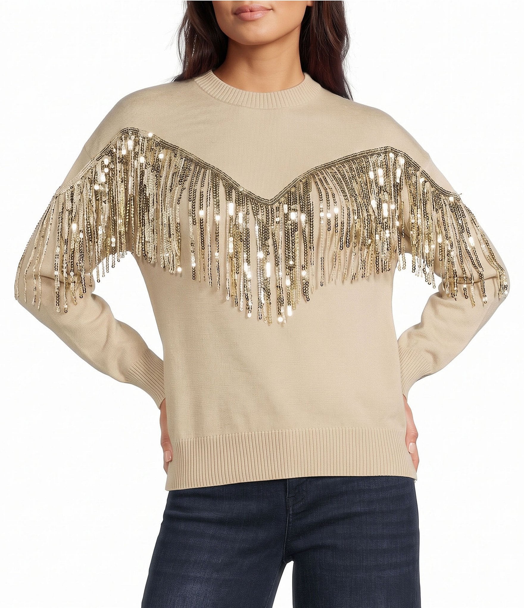 Reba Sequin Fringe Sweater
