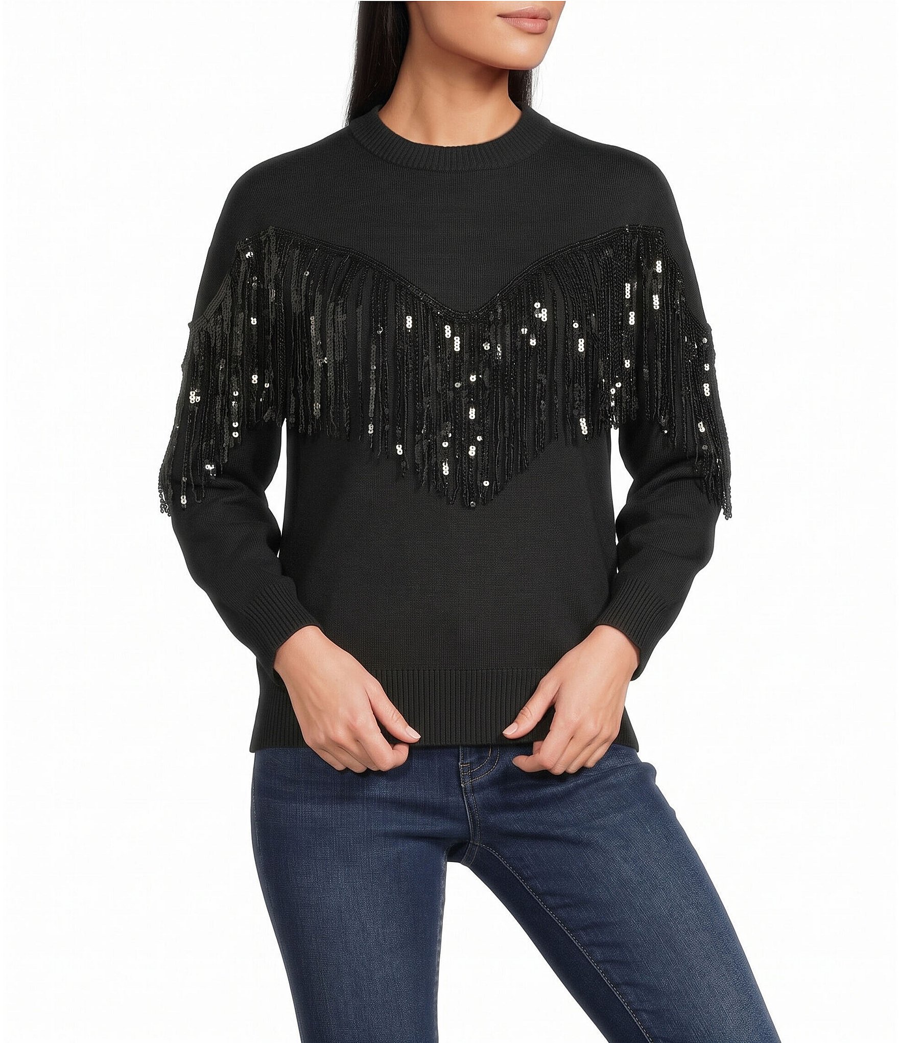 Reba Sequin Fringe Sweater