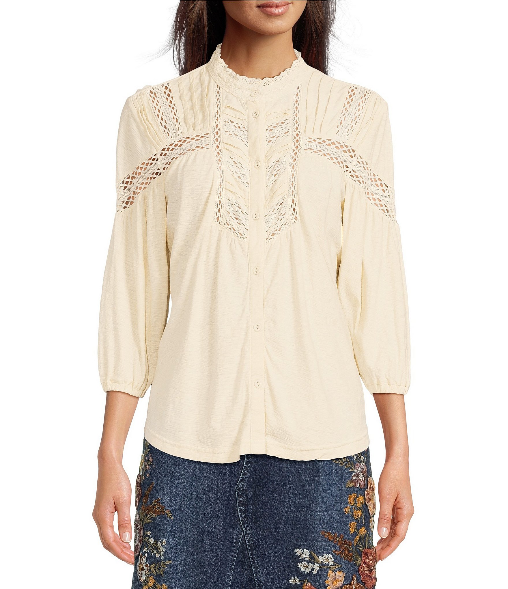 Reba Slub Jersey Knit Lace Inset Shirt | Dillard's