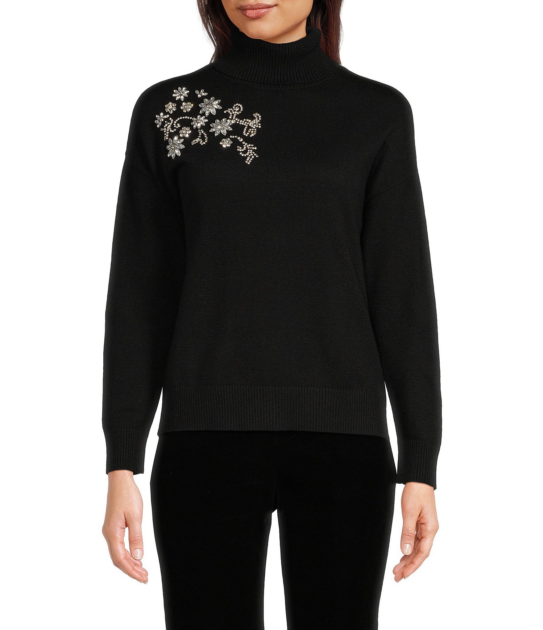 Reba Turtleneck Long Sleeve Embellished Sweater | Dillard's