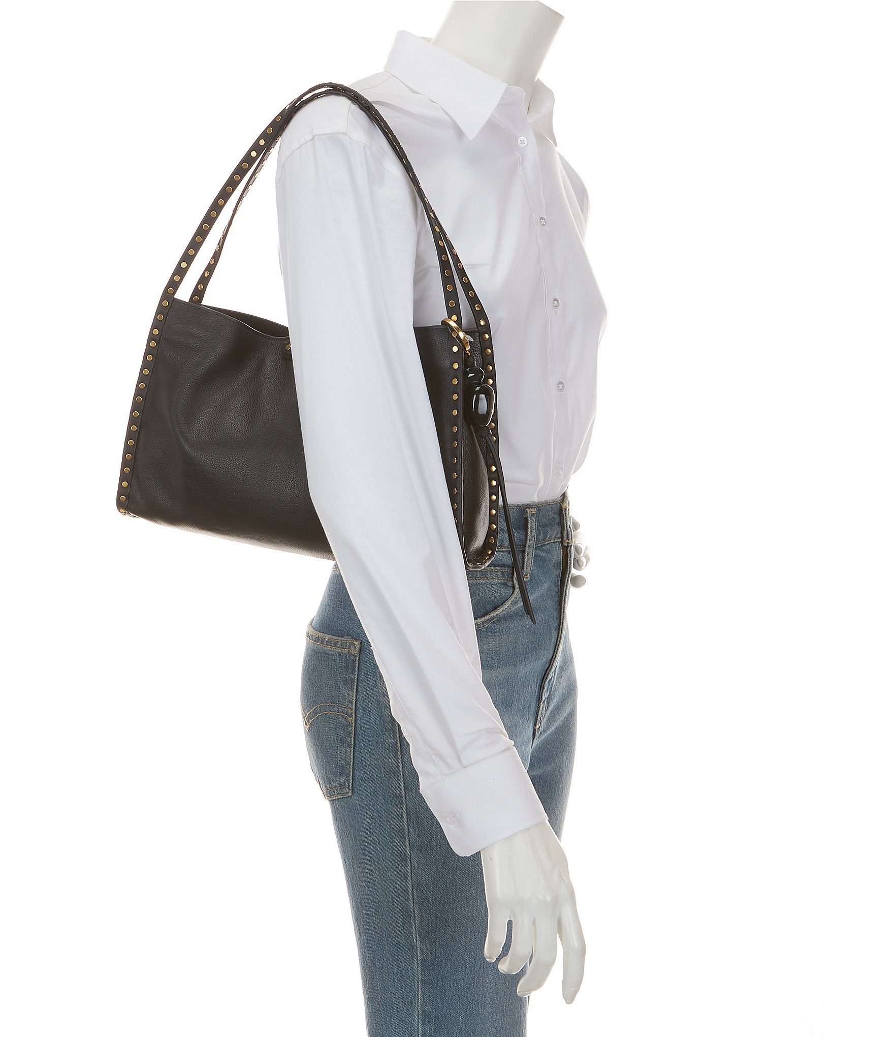 REBECCA MINKOFF Dylan Rectangle Leather Studded Shoulder Bag