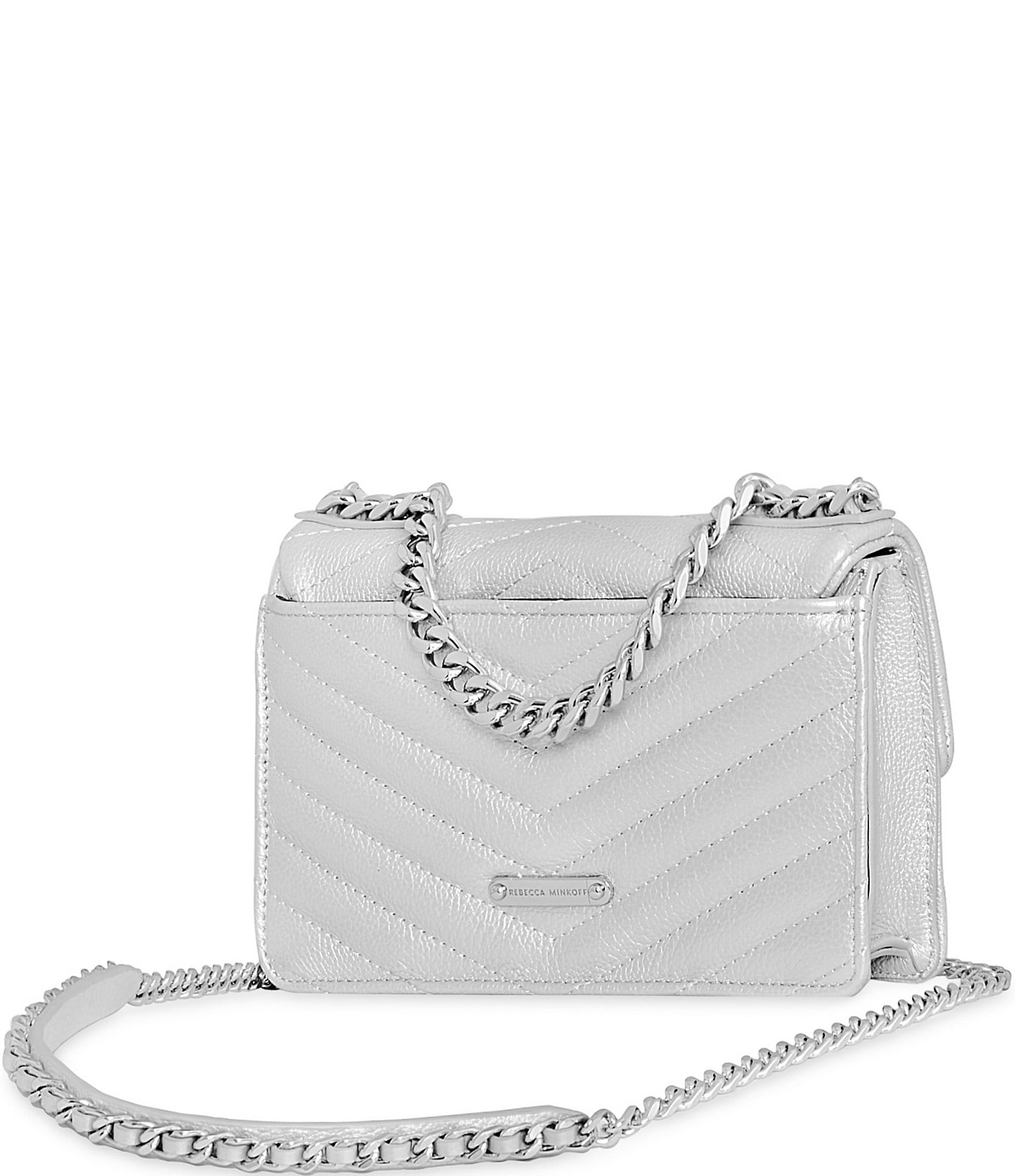 REBECCA MINKOFF Edie Silver Metallic Mini Chain Crossbody Bag