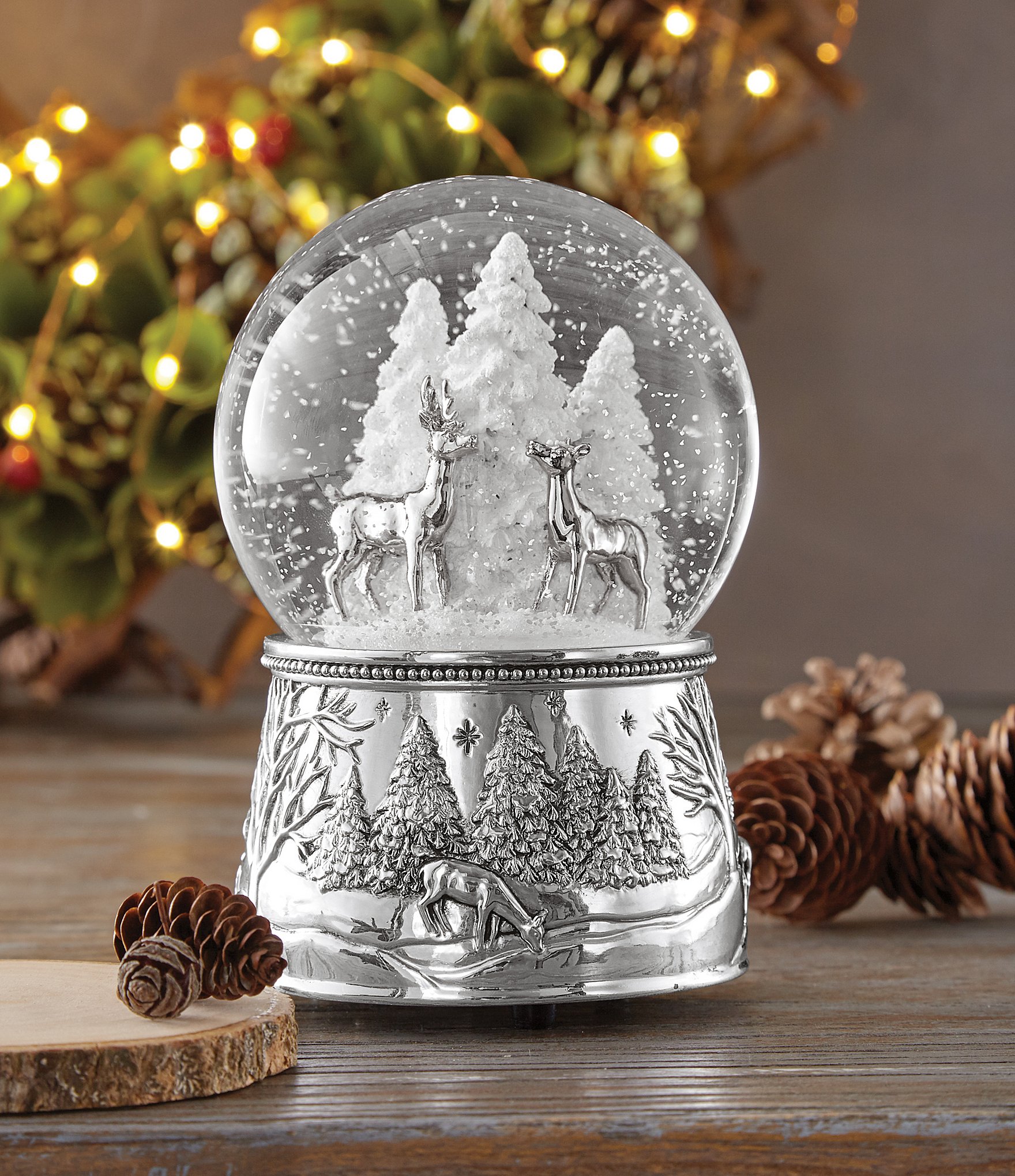 Reed & Barton North Pole Bound Reindeer Musical Snow Globe