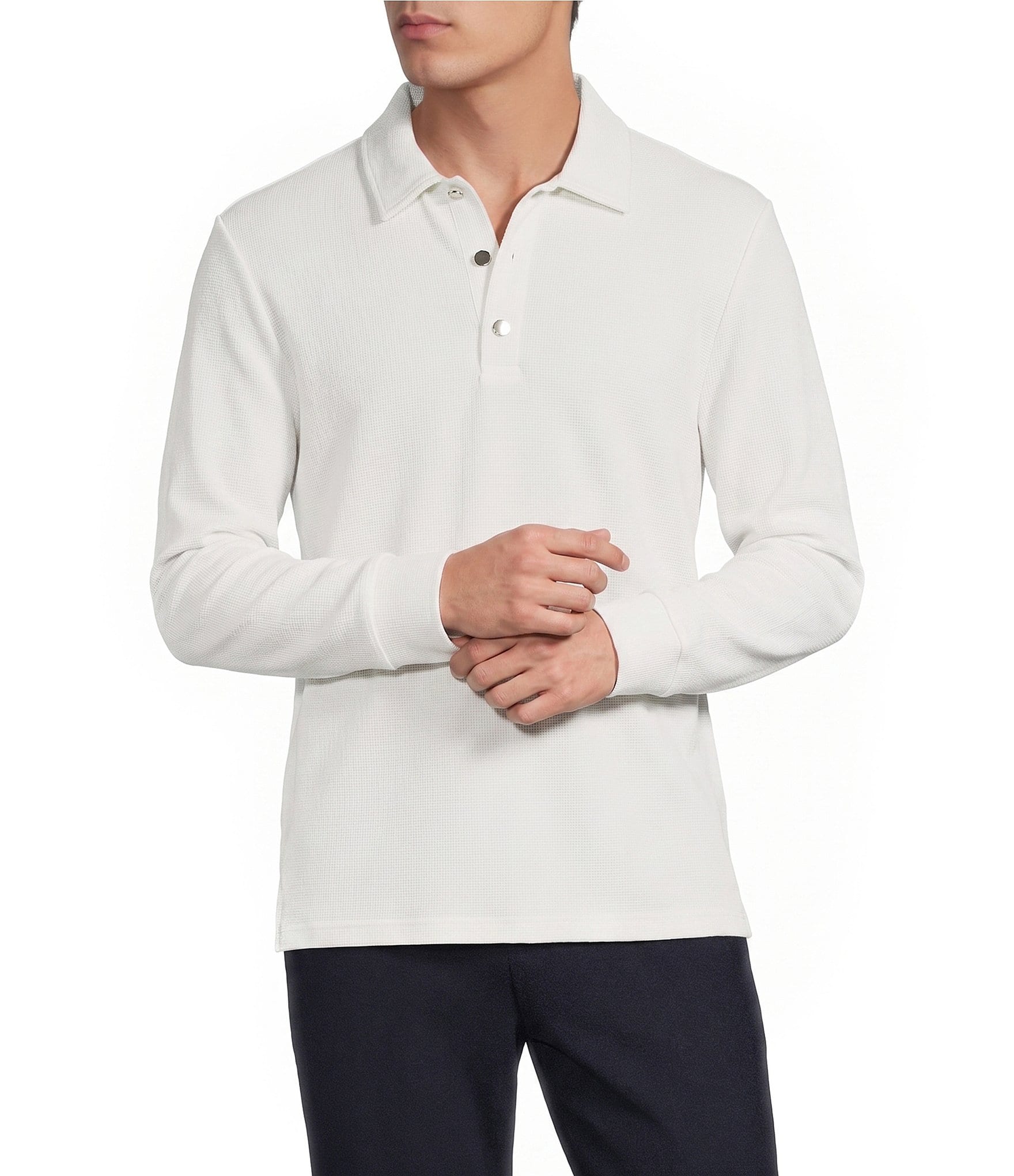 Reiss Alba Slim Fit Textured Long Sleeve Polo Shirt