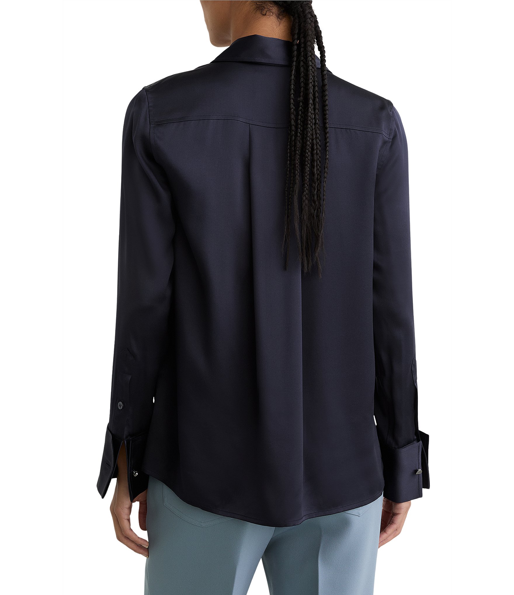 Reiss Ameira Collared Long Sleeve Button-Front Silk Top