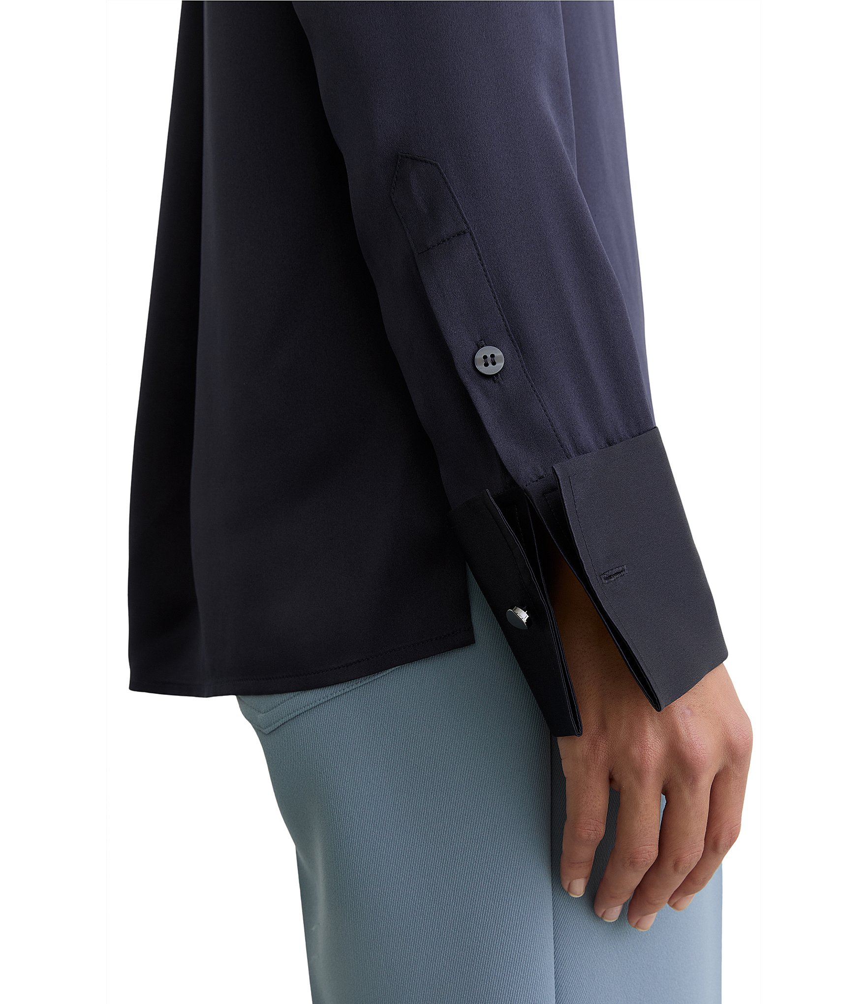 Reiss Ameira Collared Long Sleeve Button-Front Silk Top