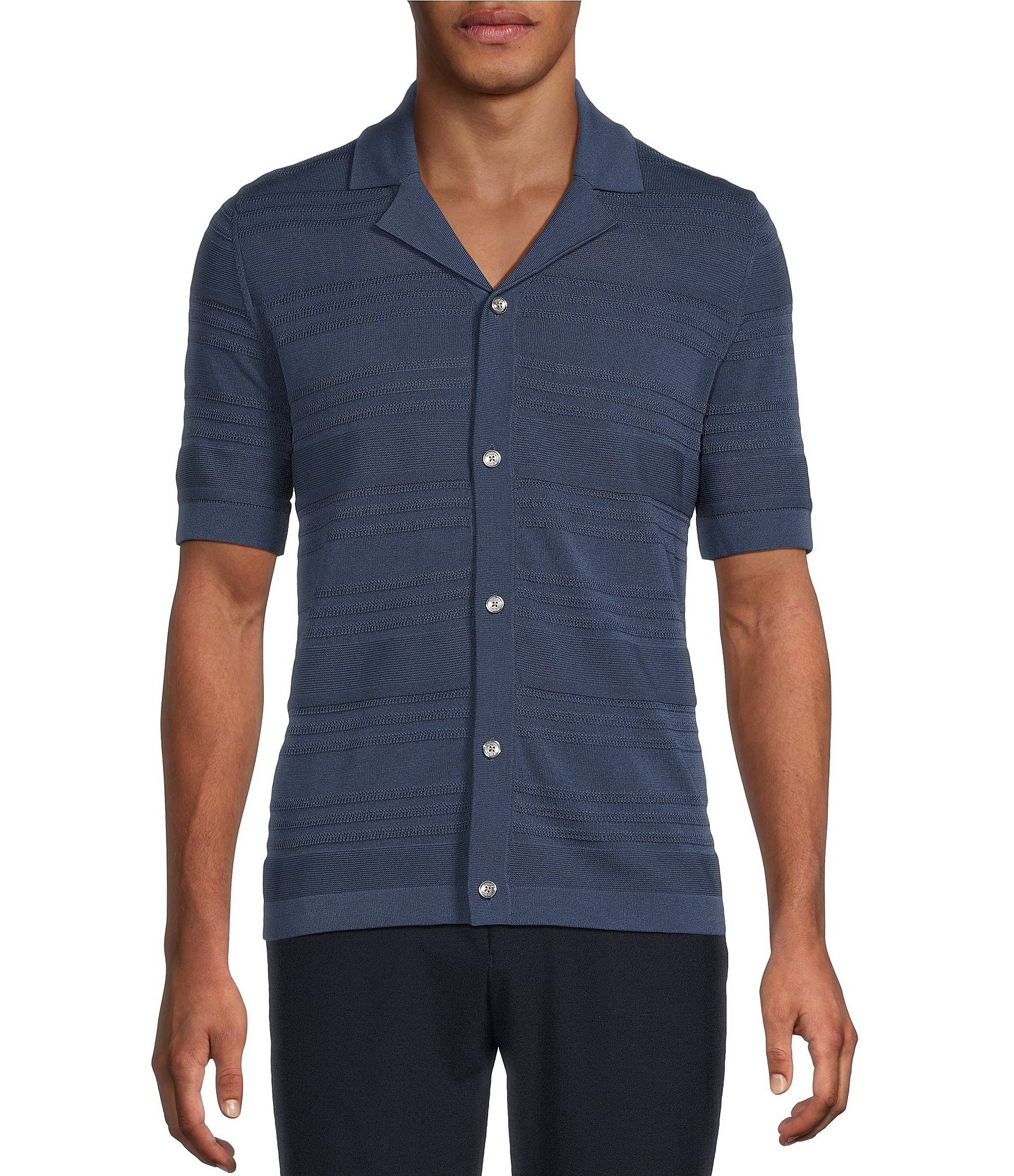 Reiss Darsham Tonal Stripe Short Sleeve Woven Camp Shirt