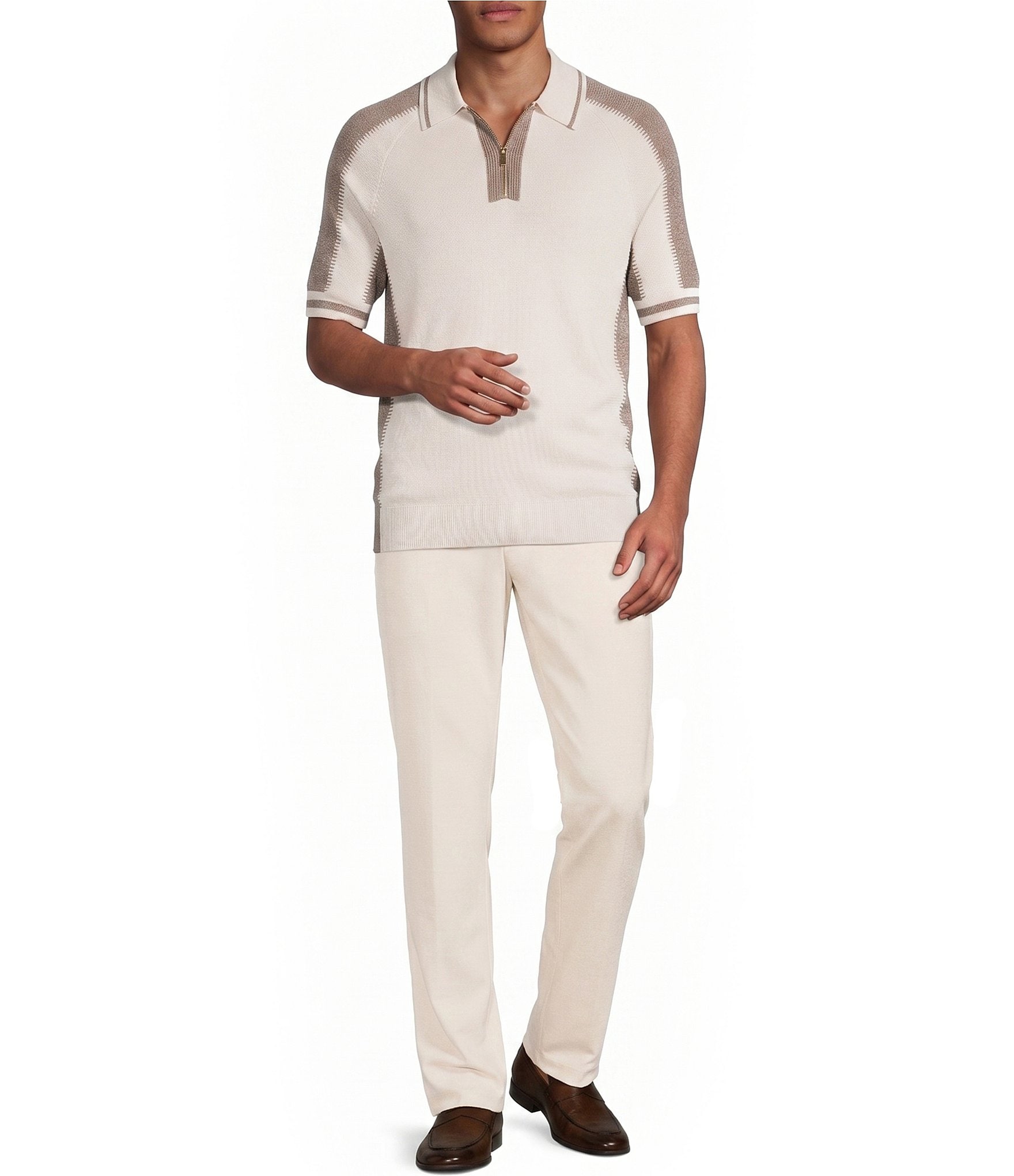 Reiss Elmers Slim Fit Quarter Zip Short Sleeve Polo Shirt