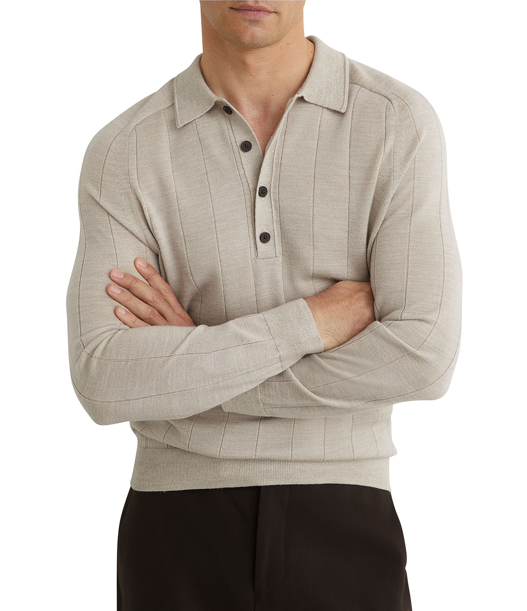 Reiss Greyson Wool Long Sleeve Polo Shirt