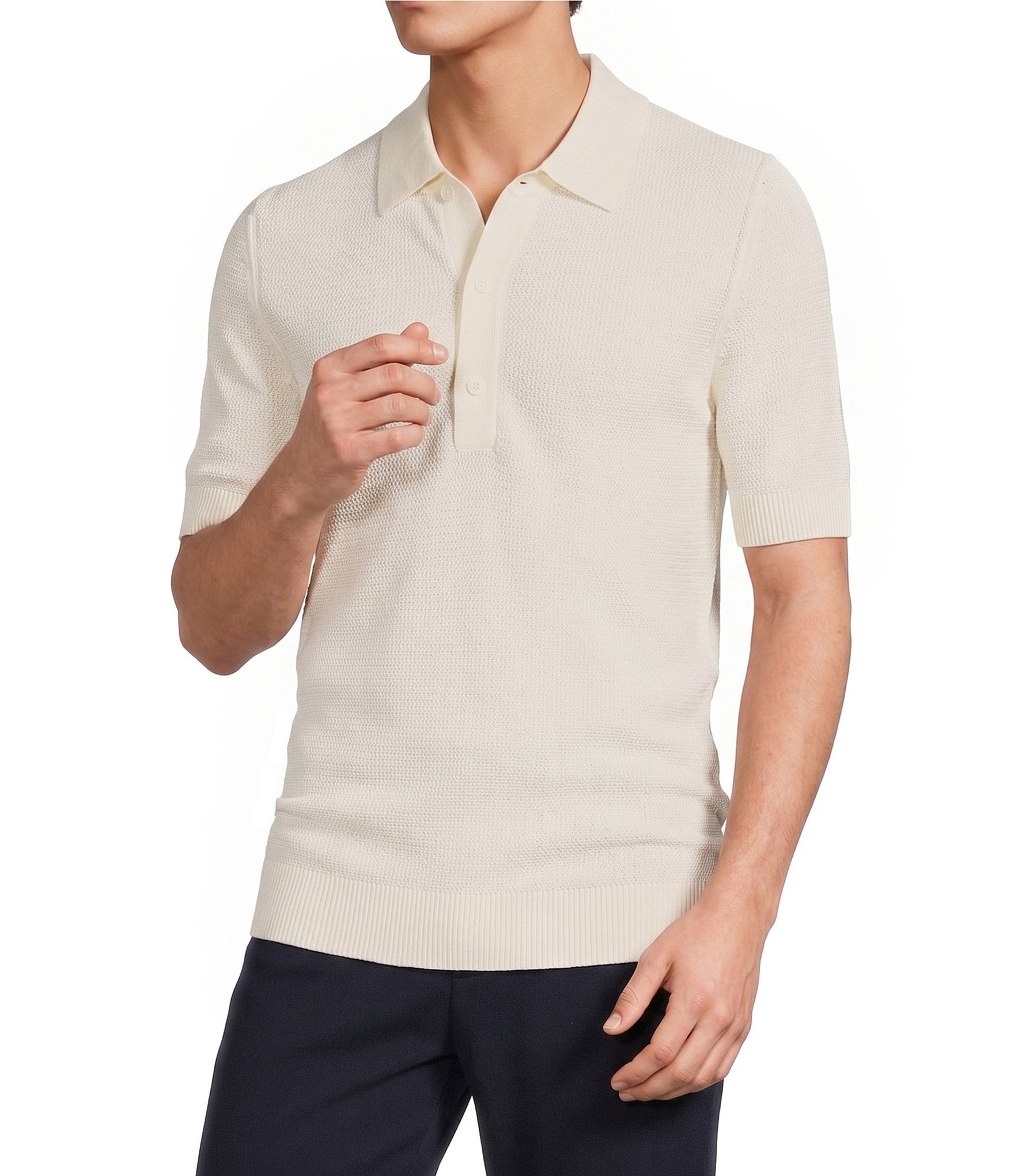 Reiss Warren Basket-Stitch Short Sleeve Polo Shirt