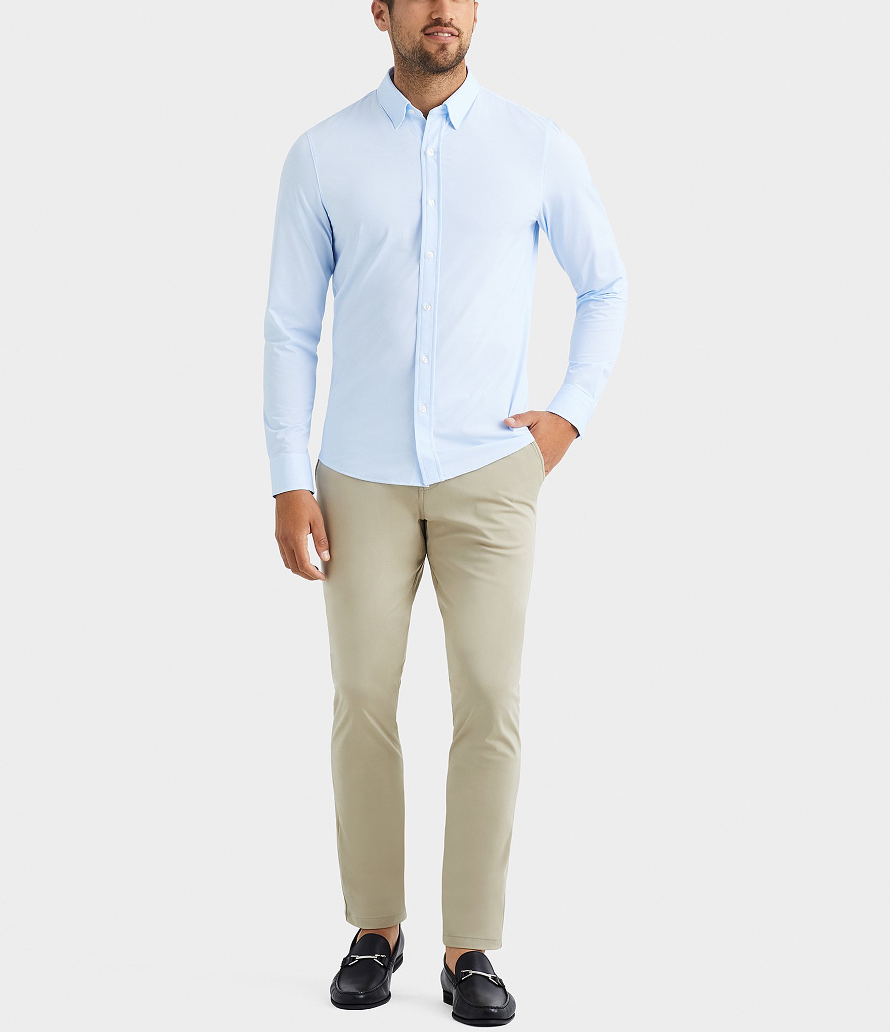 Rhone Commuter Stripe Performance Stretch Long Sleeve Woven Shirt