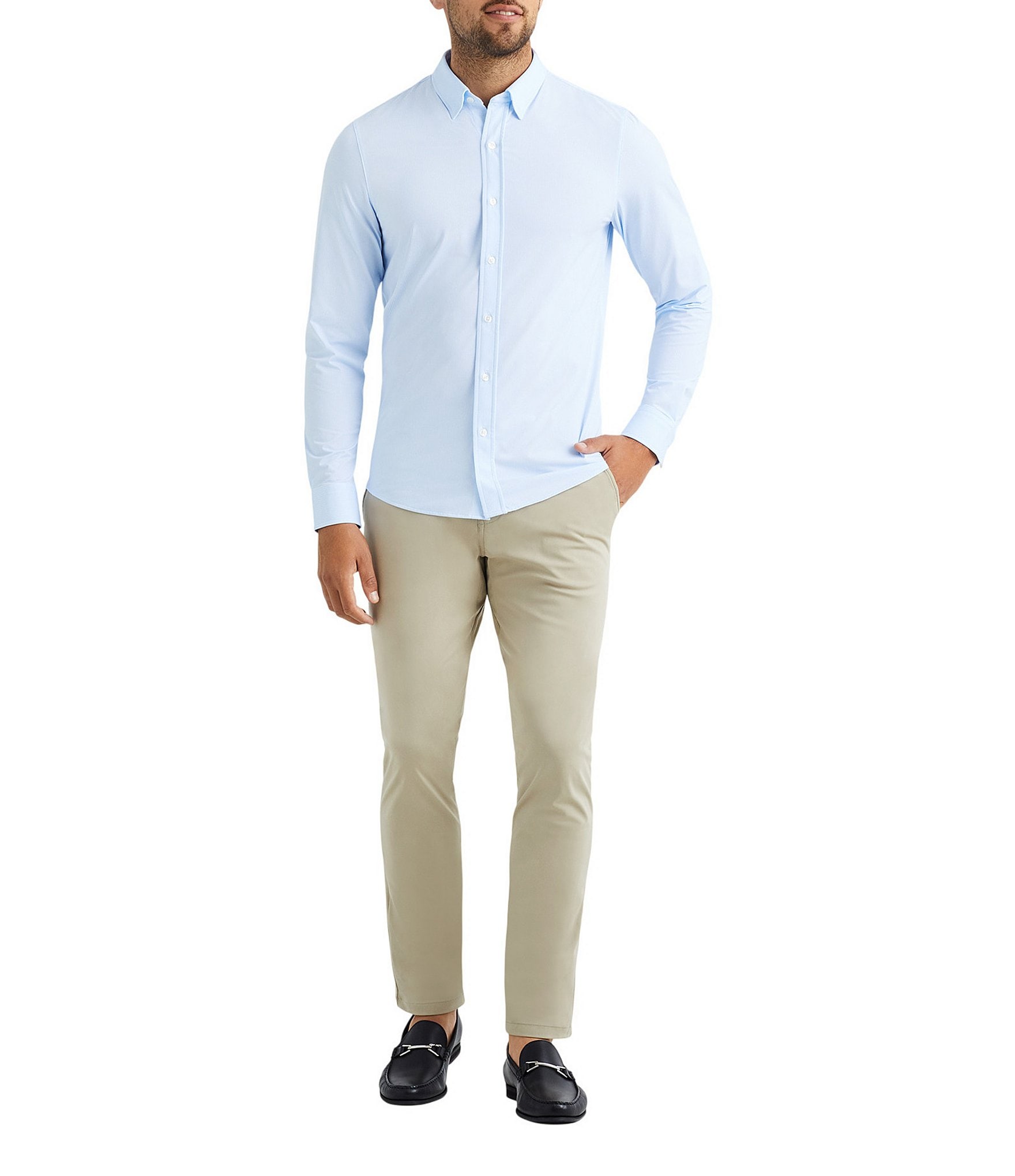 Rhone Commuter Stripe Performance Stretch Long Sleeve Woven Shirt
