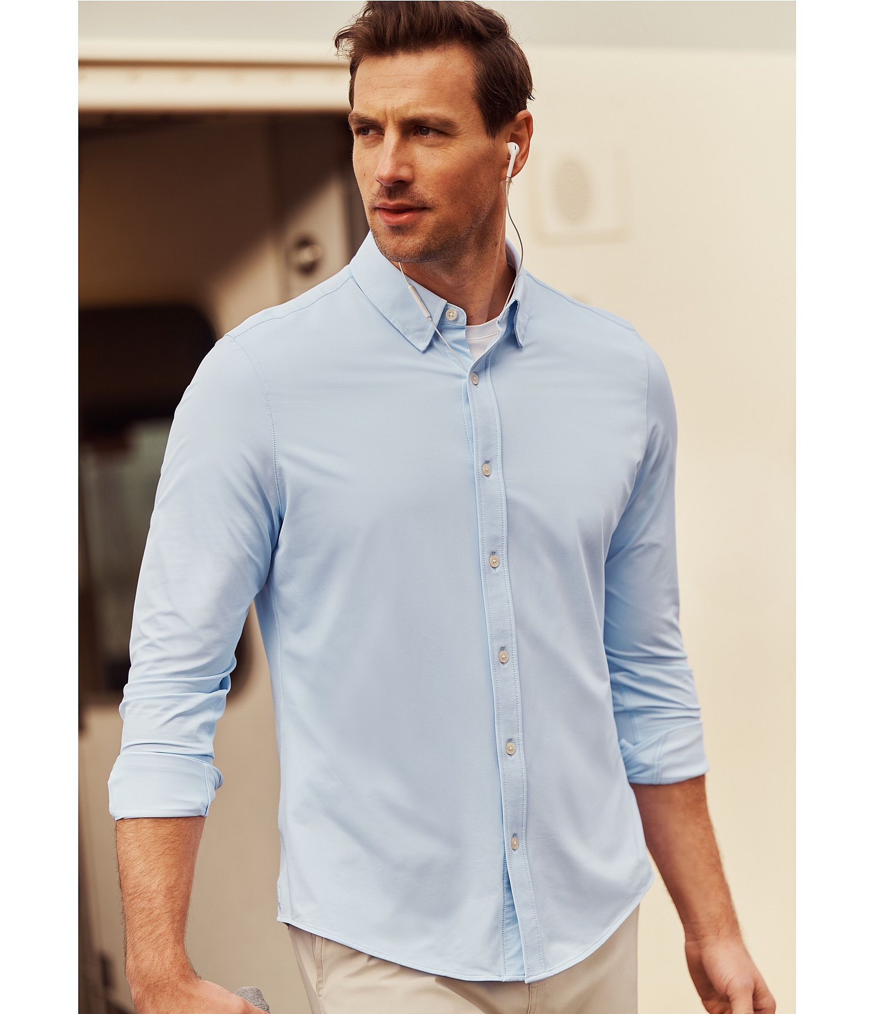 Rhone Commuter Stripe Performance Stretch Long Sleeve Woven Shirt