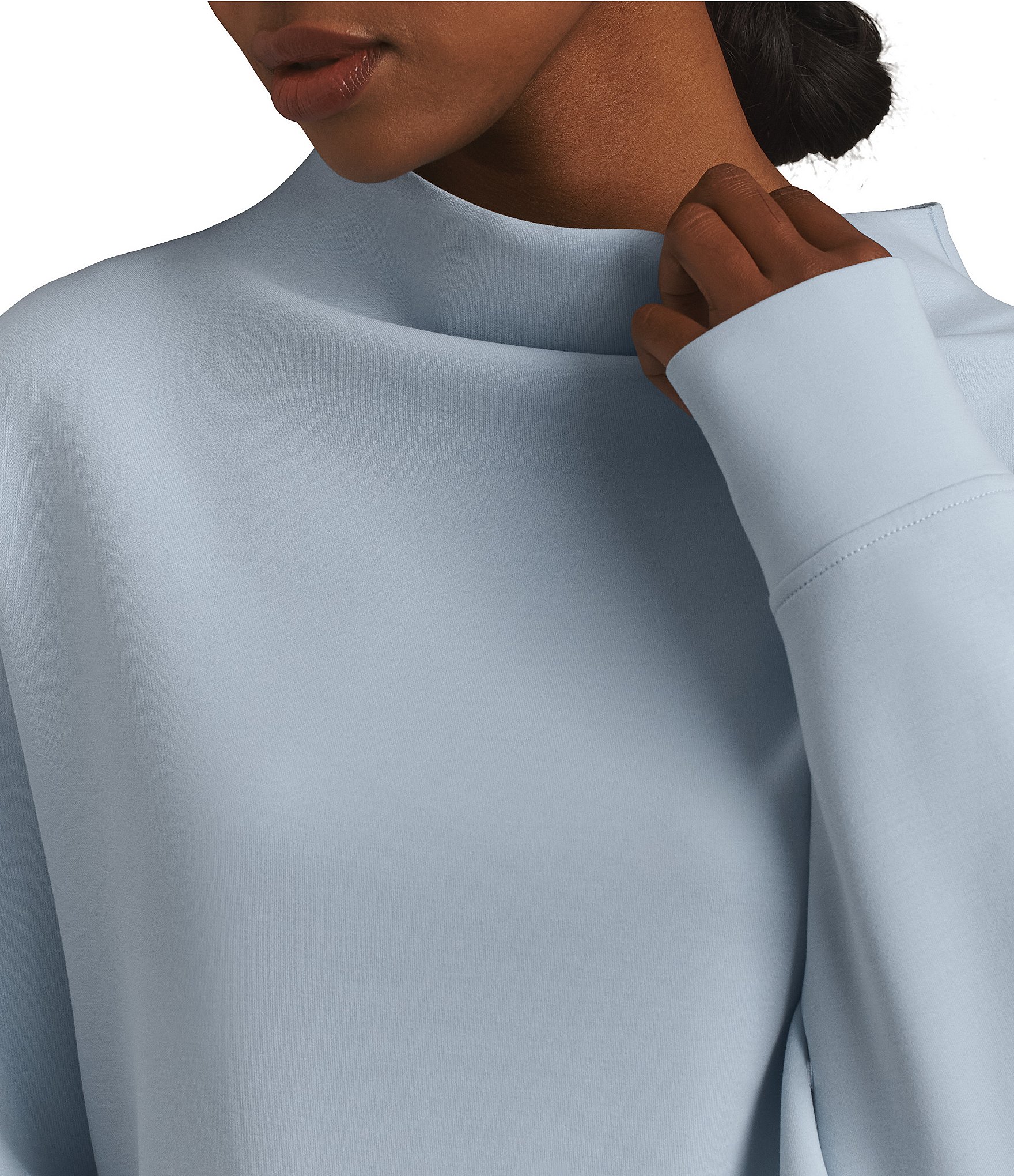 RHONE DreamGlow Easy Mock Neck Long Sleeve Curved Hem Pullover