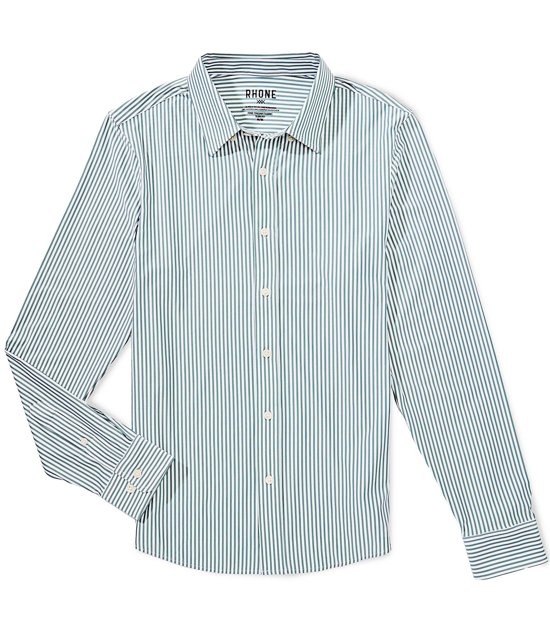 RHONE Slim Fit Performance Stretch Commuter Stripe Long Sleeve Woven Shirt
