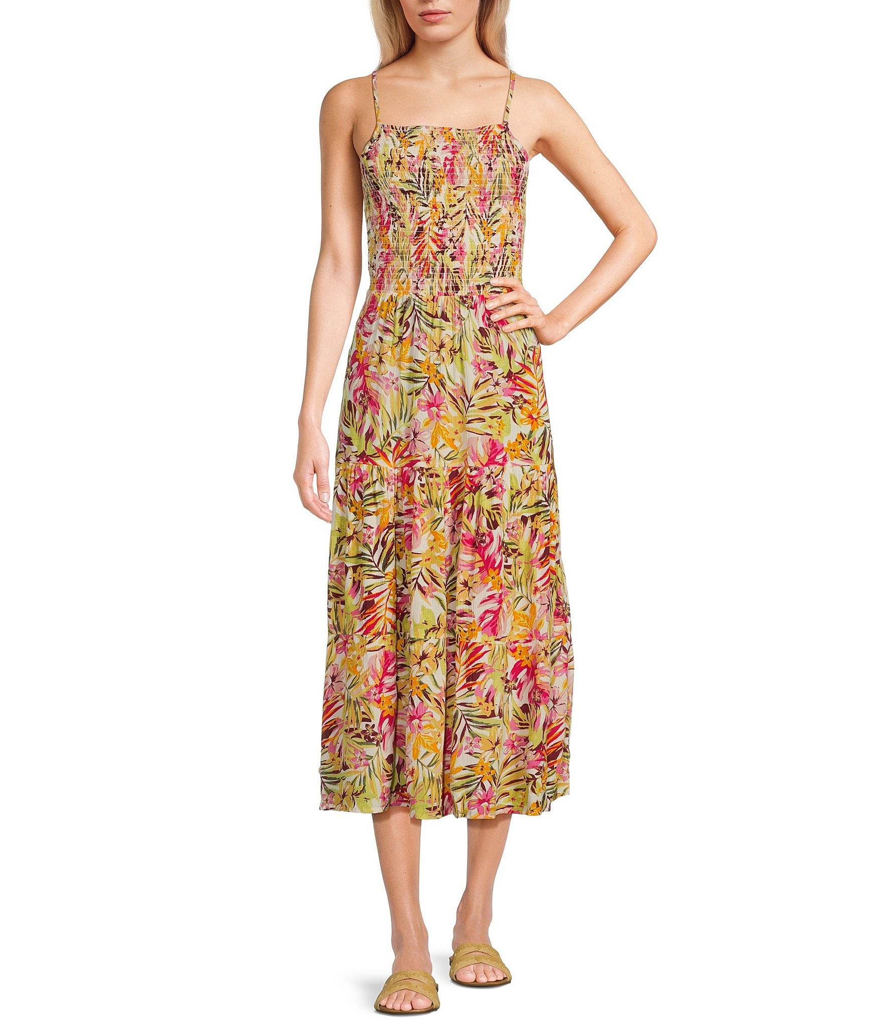 Rip Curl Copacabana Floral Print Smocked Midi Dress | Dillard's