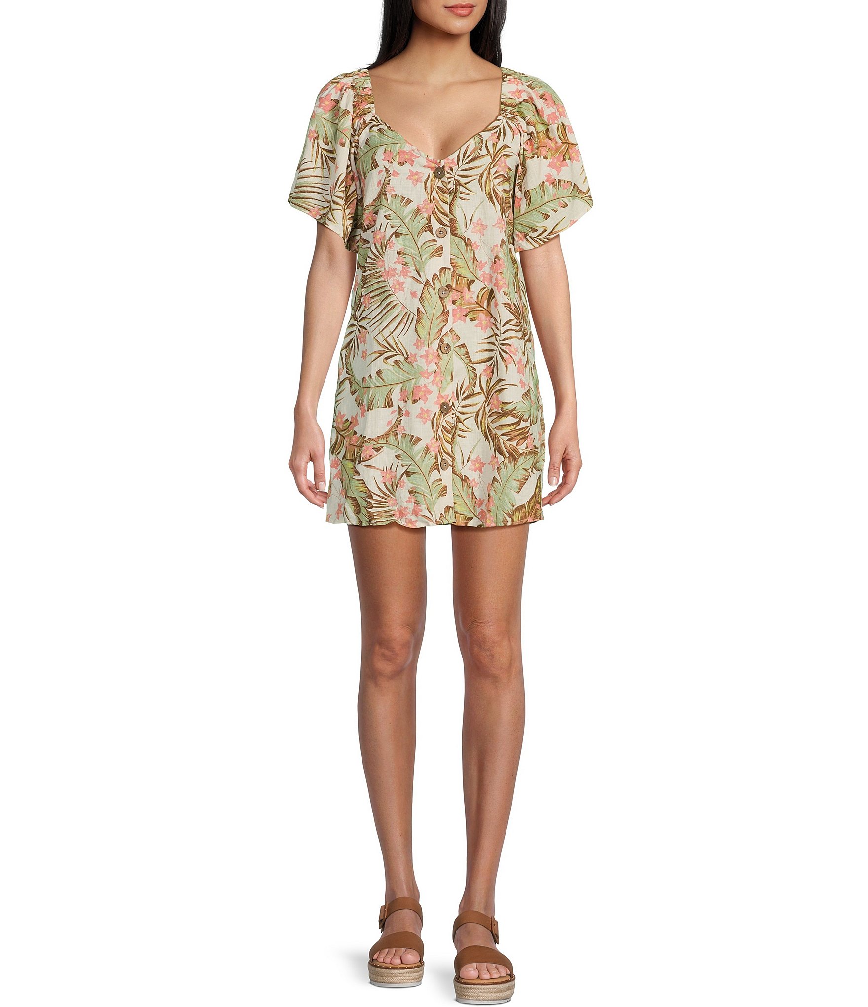 Rip Curl La Quinta Floral Print Short Sleeve Button Front Dress | Dillard's
