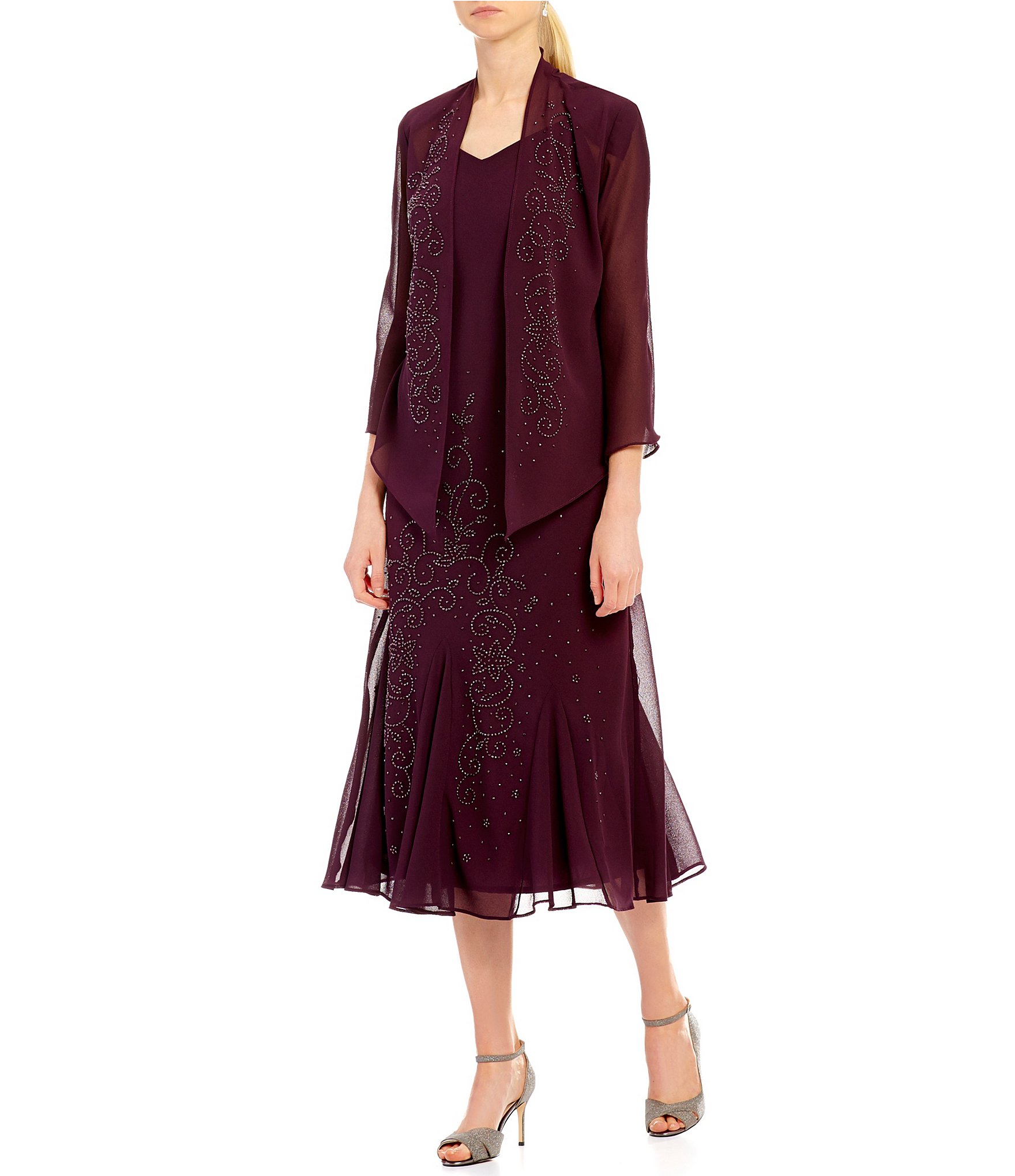 R&M Richards Beaded Chiffon 2-Piece Jacket Dress | Dillards