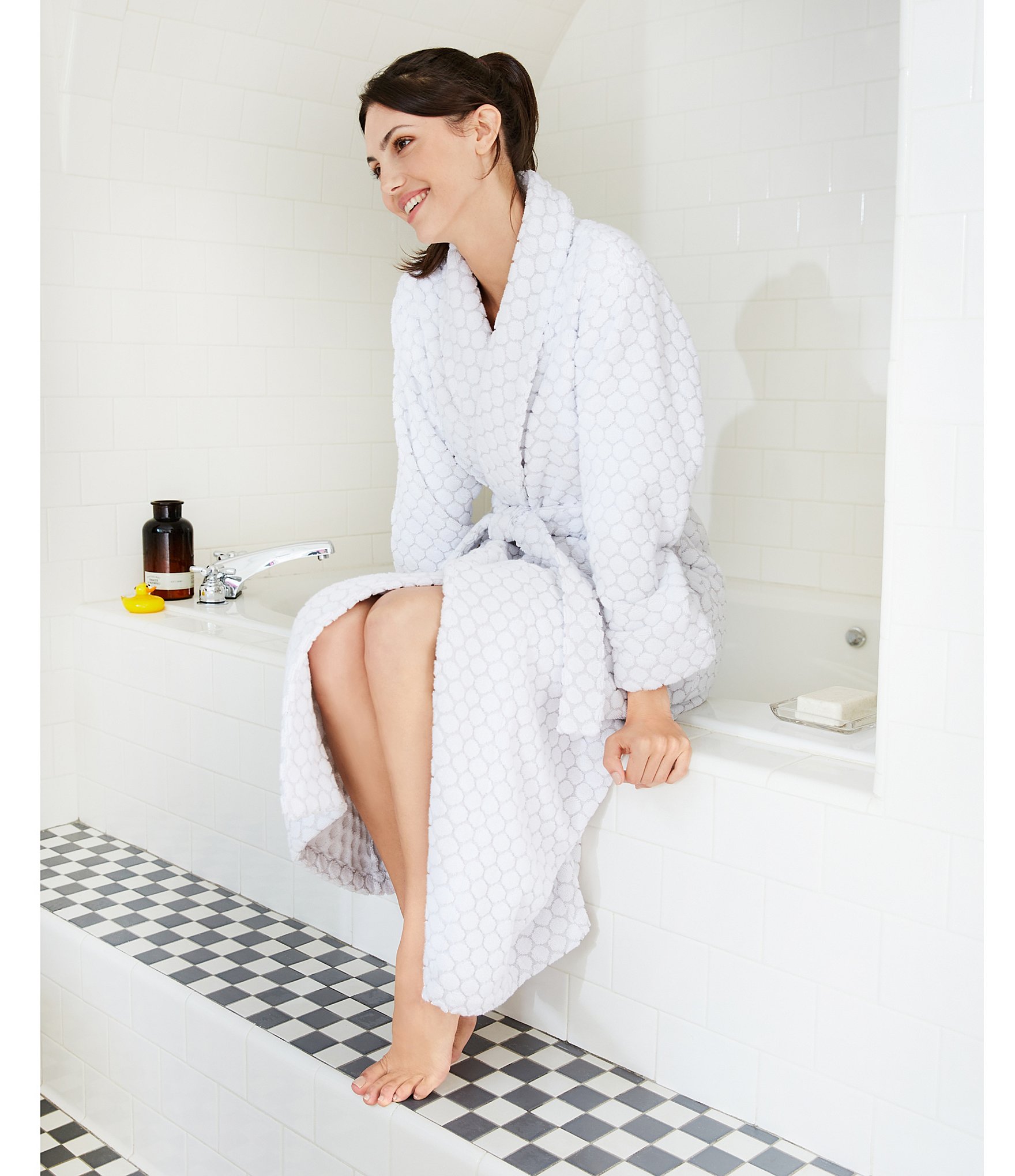 Sleep Sense Spa Dot Grey Long Terry Cozy Robe