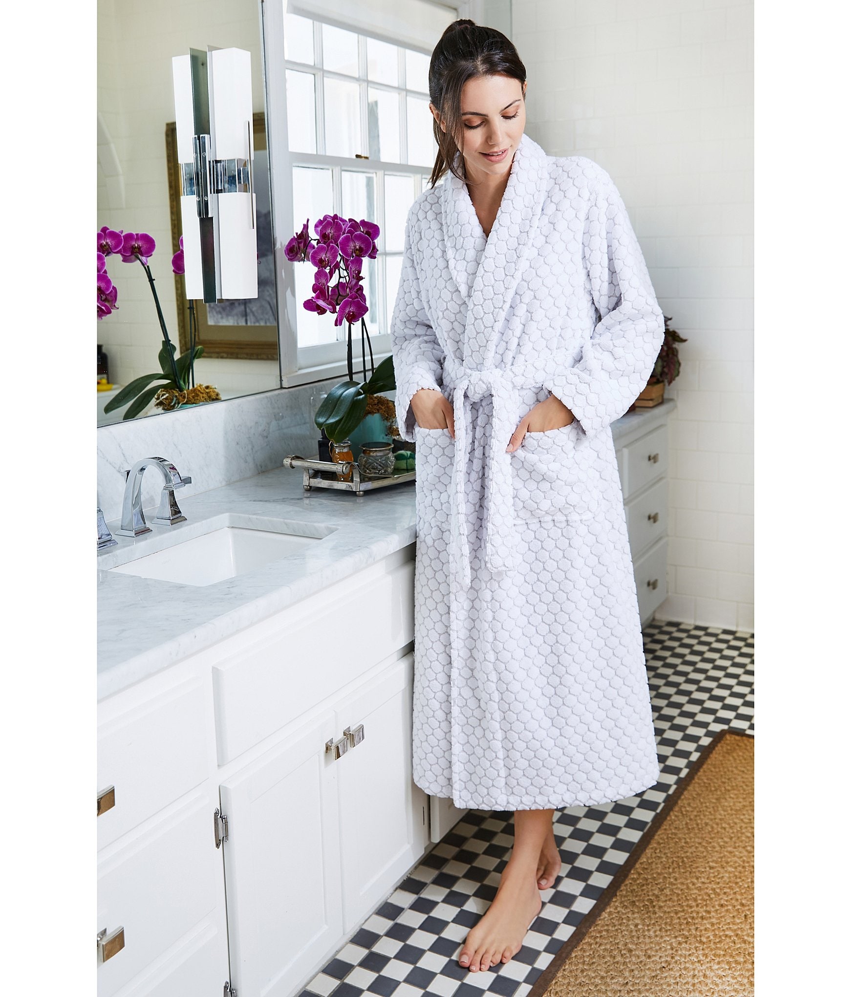 Sleep Sense Spa Dot Grey Long Terry Cozy Robe