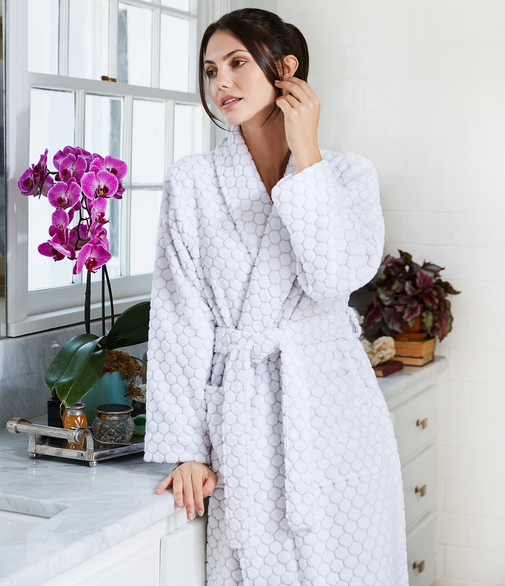 Sleep Sense Spa Dot Grey Long Terry Cozy Robe