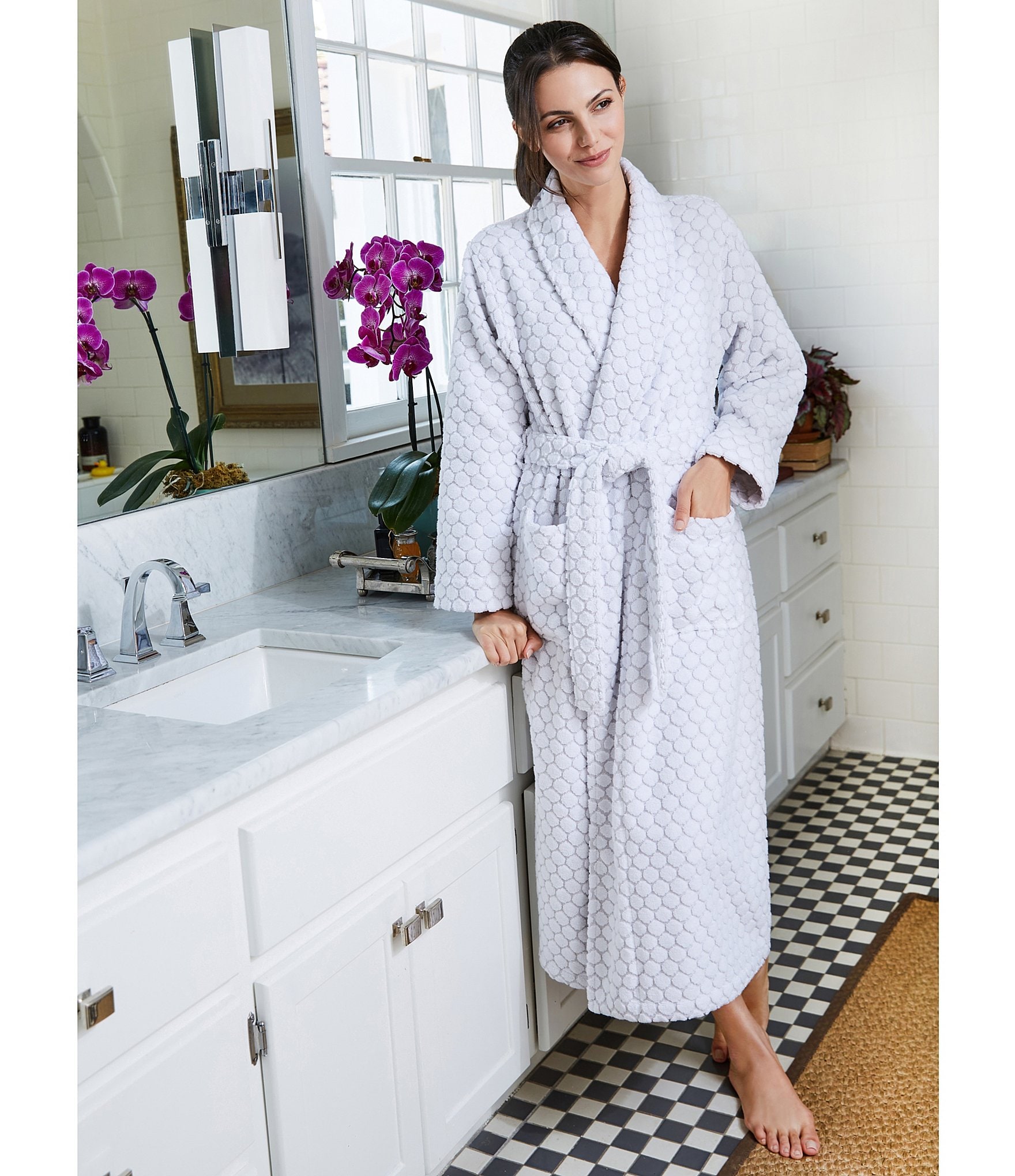 Sleep Sense Spa Dot Grey Long Terry Cozy Robe