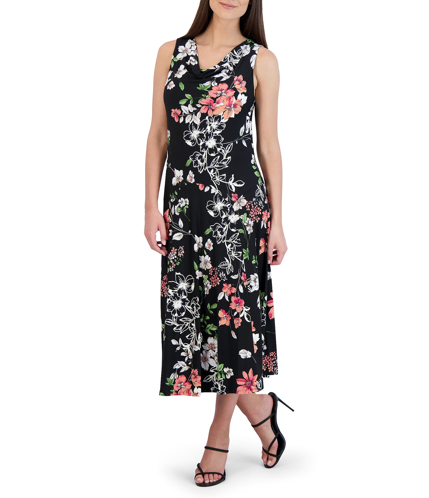 Robbie Bee Sleeveless Cowl Neck Floral Midi Dress | Dillard's