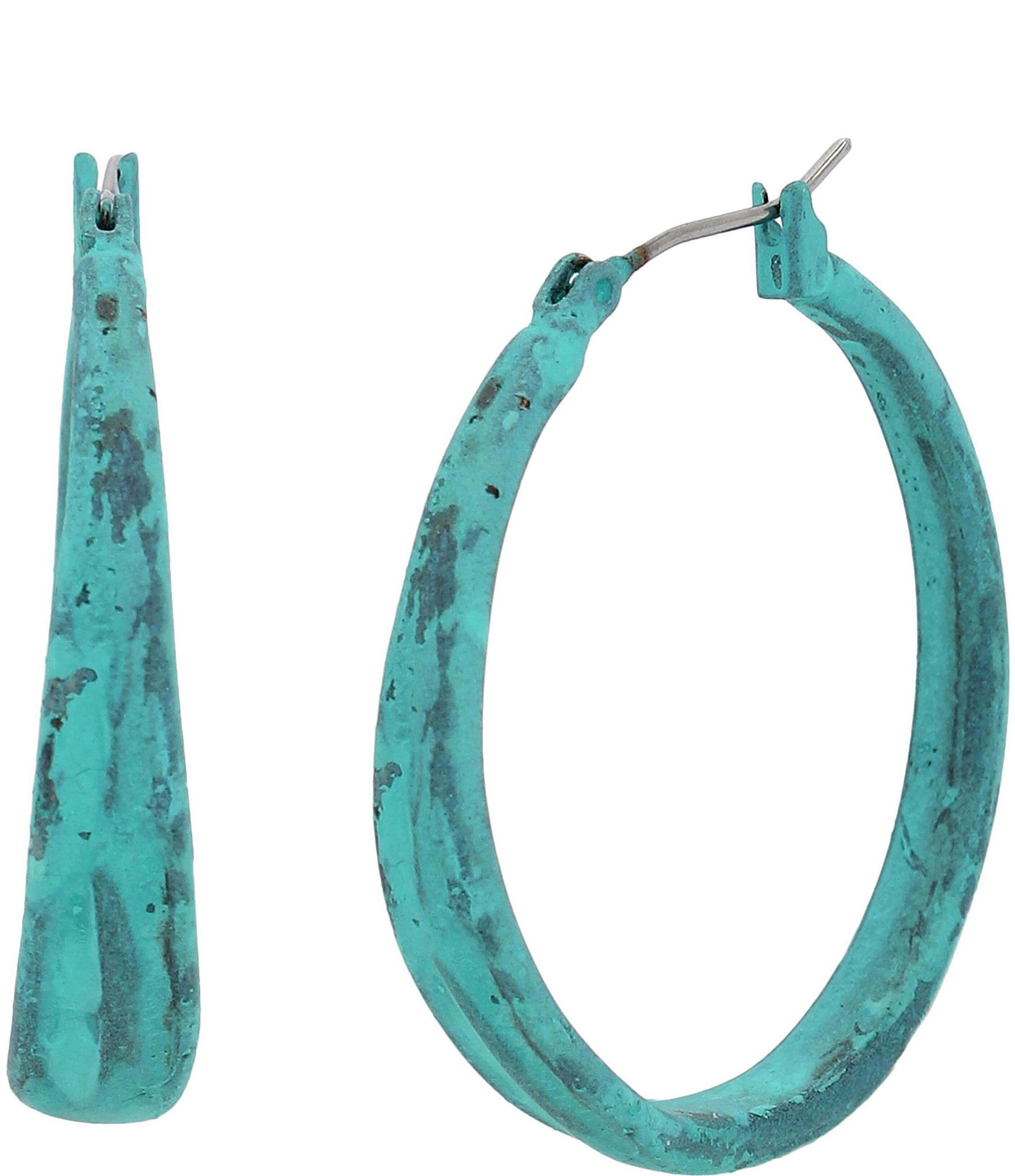 Robert Lee Morris Soho Blue Patina Textured Hoop Earrings