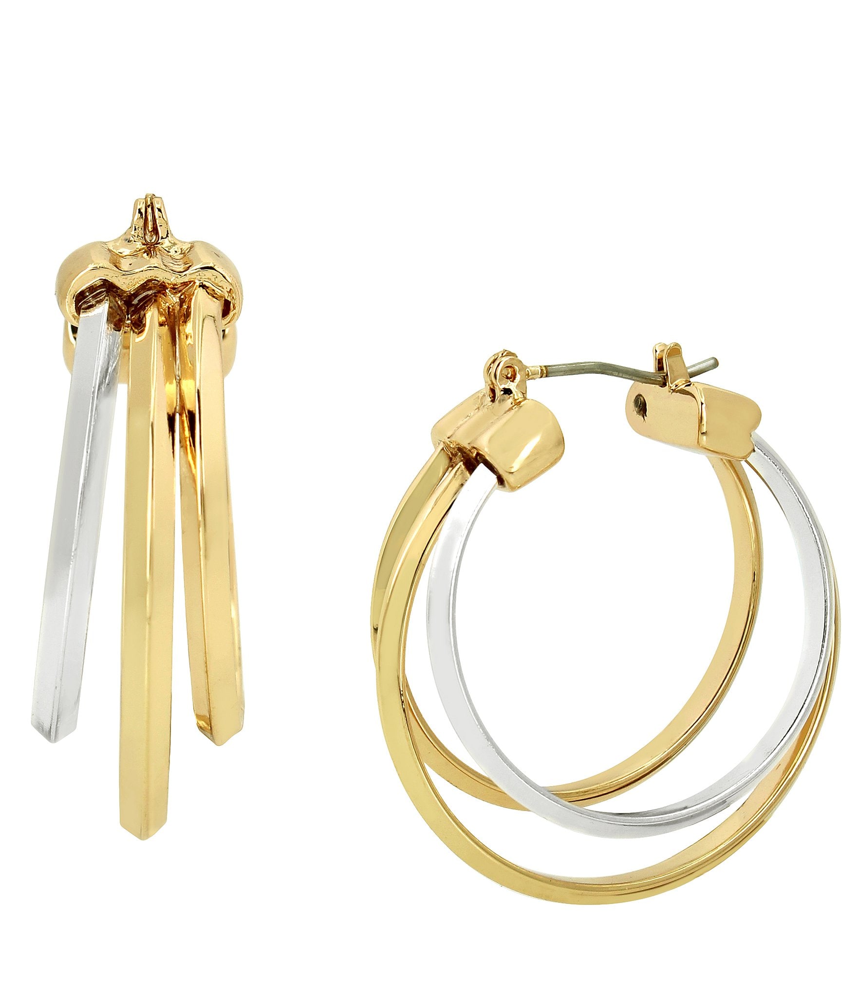 Robert Lee Morris Soho Small Multi Row Two Tone Hoop Earrings