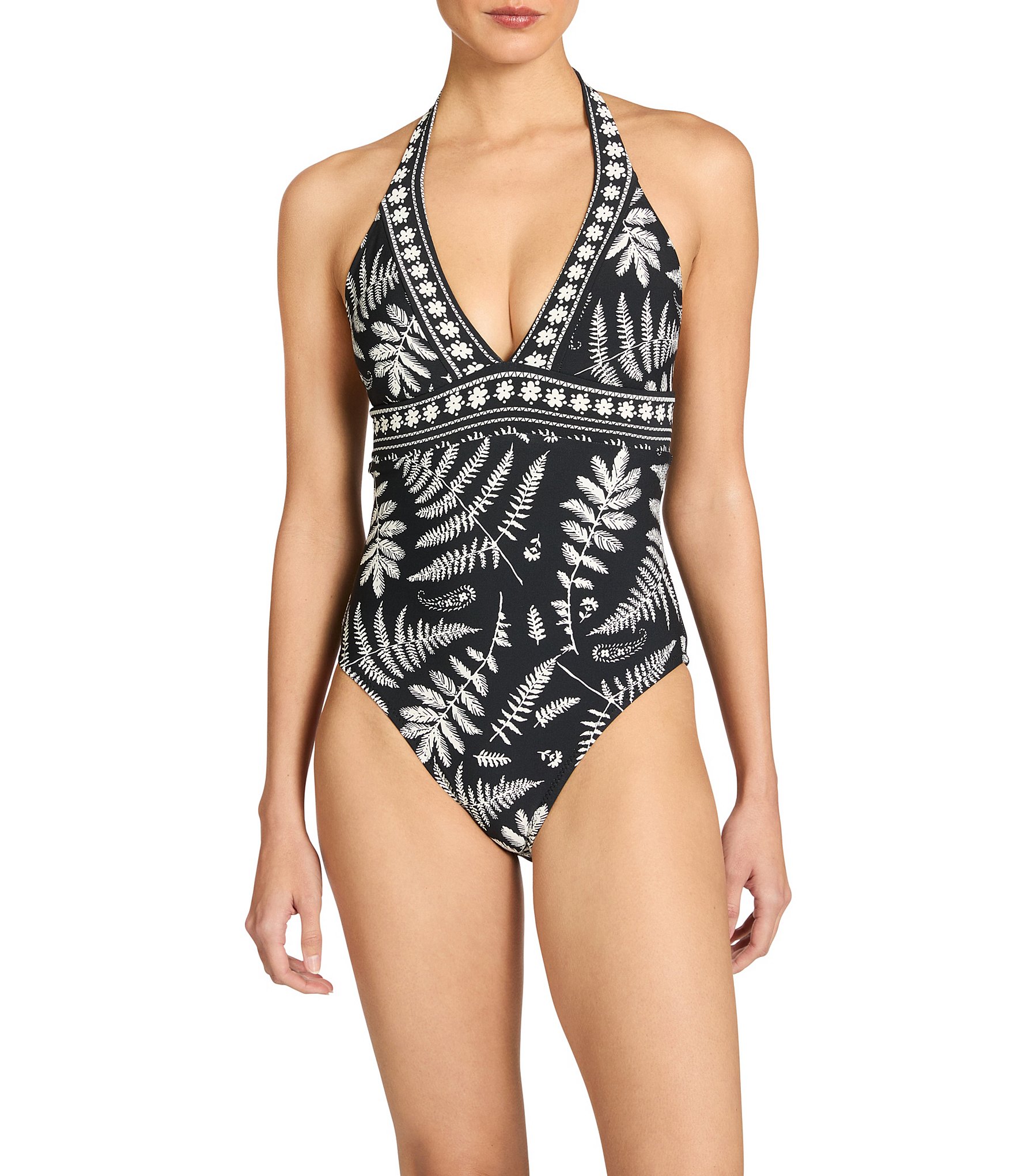 ROBIN PICCONE Hailey Plunge Neck Halter One Piece Swimsuit