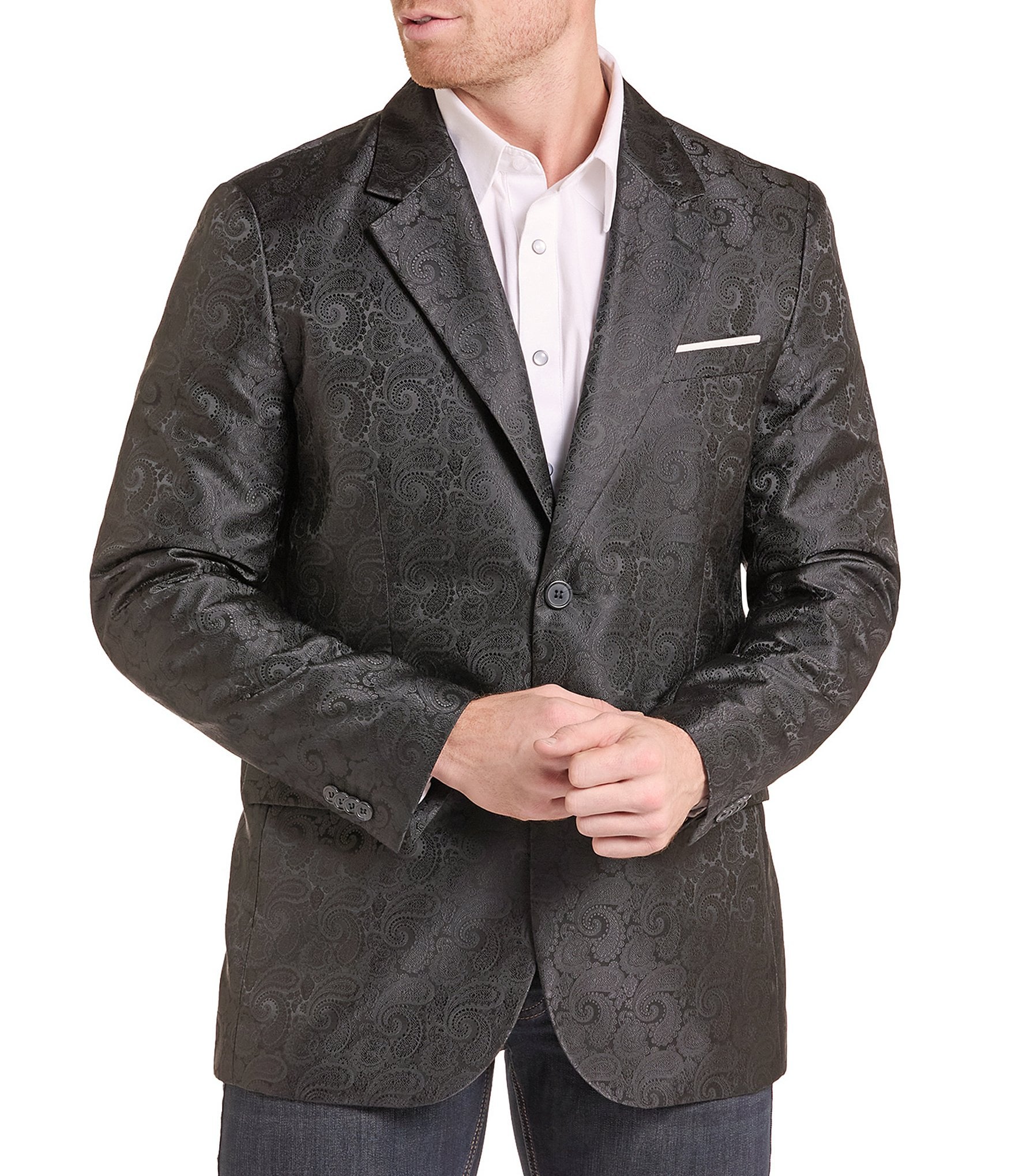 Rock & Roll Denim Black Jacquard Paisley Sport Coat