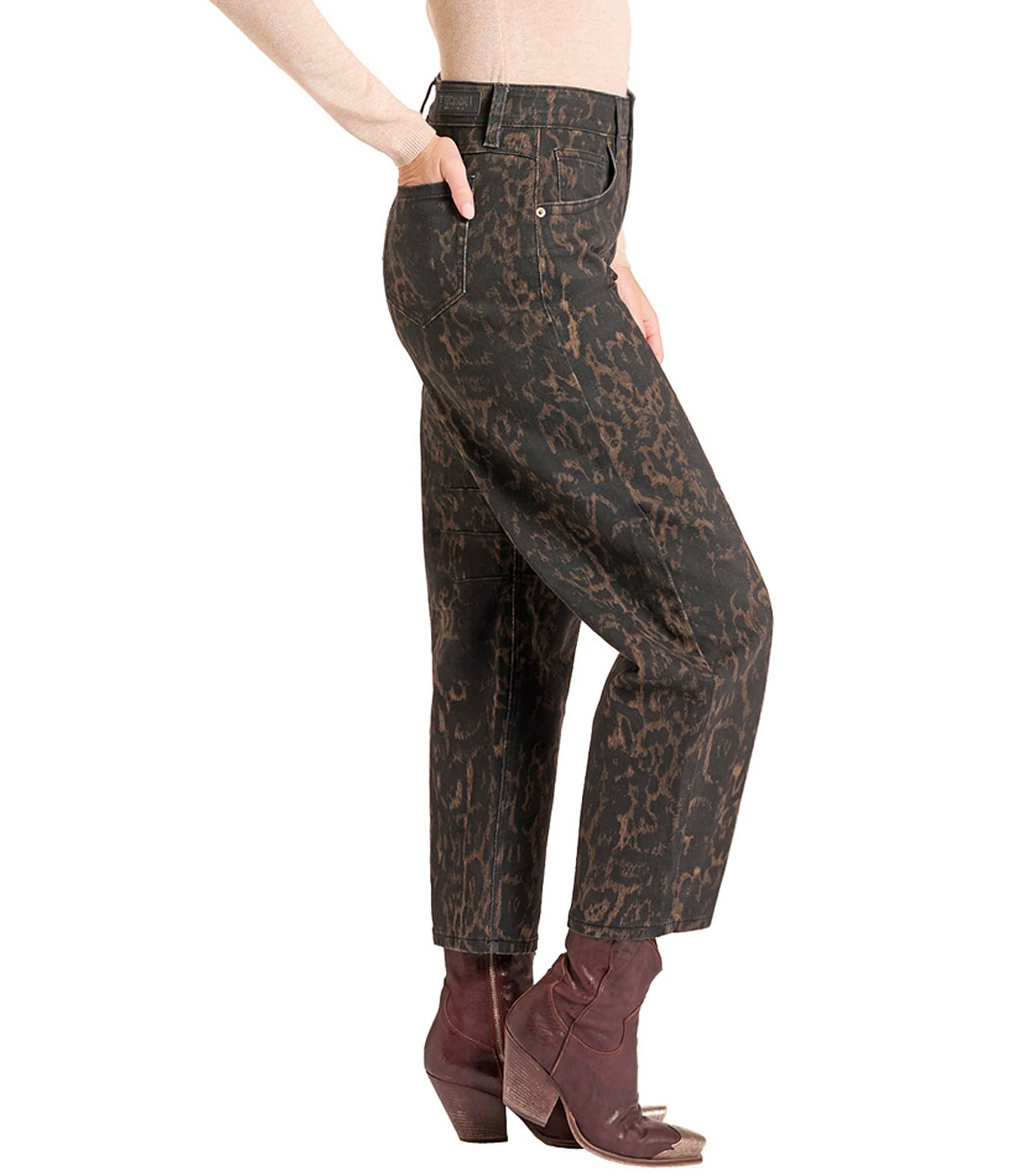 Rock & Roll Denim Leopard Print Barrell Leg Crop Jeans
