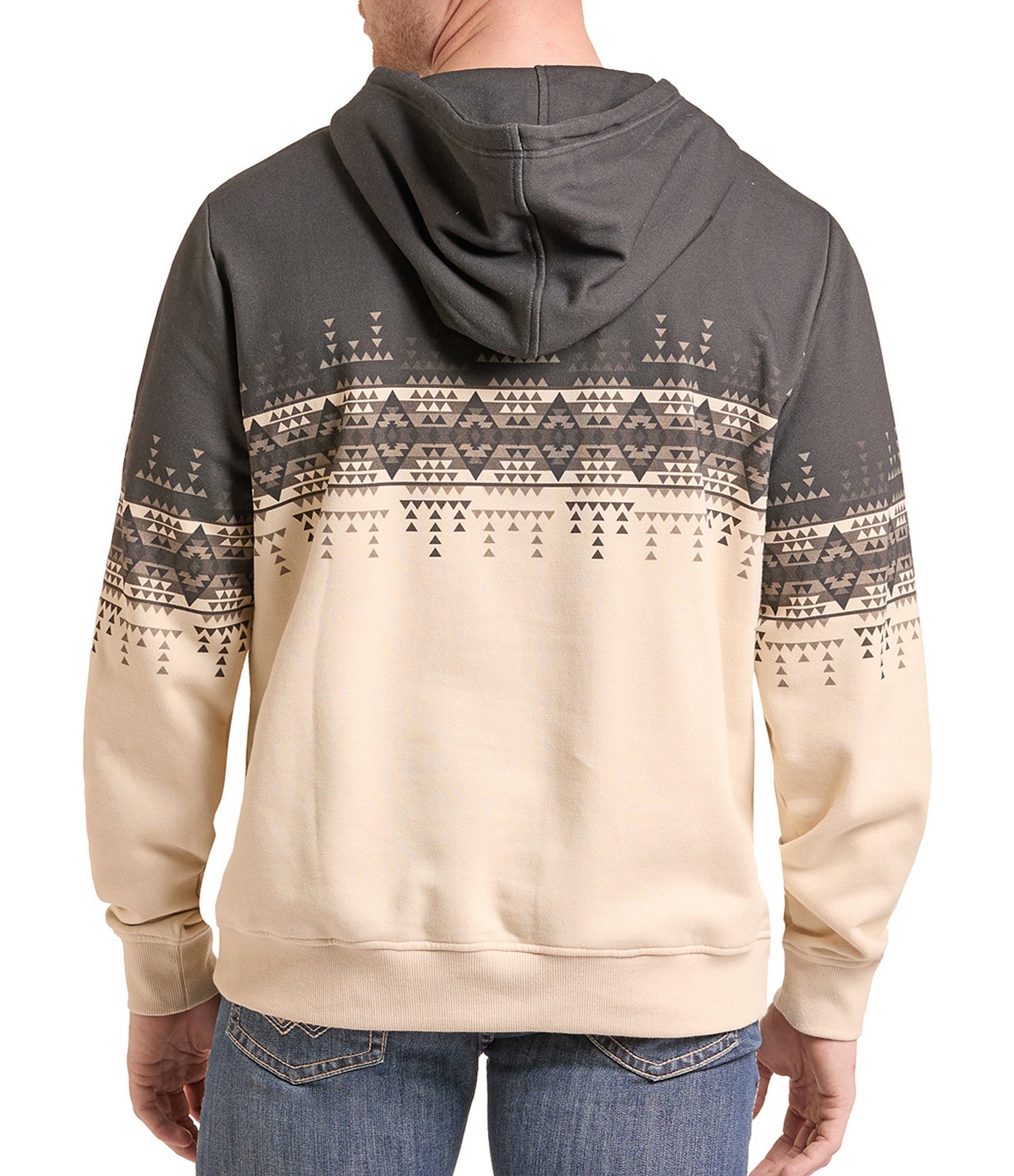 Rock & Roll Denim Long Sleeve Border Printed Hoodie